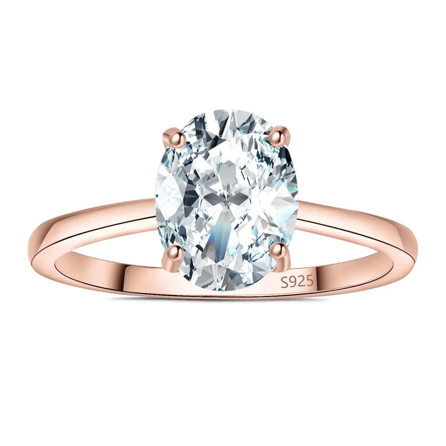 JewelryPalace Anello Solitario Donna Argento 925 con Zirconia Cubica 2ct Taglio Ovale Oro Rosa Taglia 22 - immagine 5