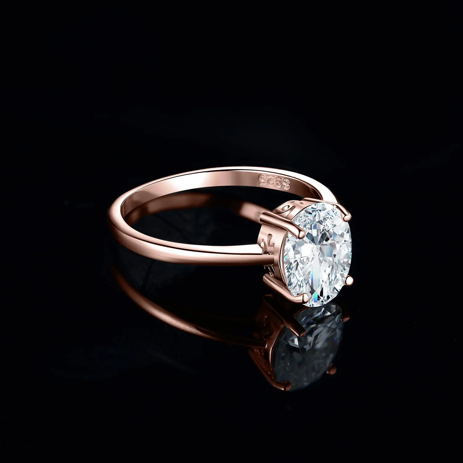 JewelryPalace Classico Anello Solitario Donna in Argento 925 con Cubica Zirconia 2ct Taglio Ovale, Oro Rosa, Taglia 54 - immagine 3