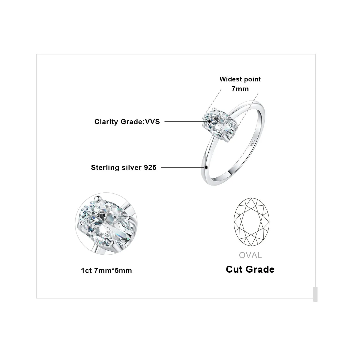 JewelryPalace Classico Anello Solitario Donna in Argento 925 con Moissanite 1ct Taglio Ovale - immagine 2