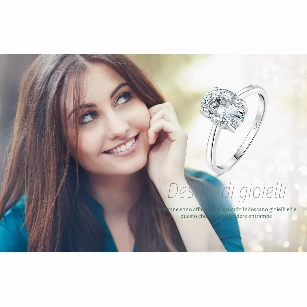 JewelryPalace Classico Anello Solitario Donna Argento 925 con Moissanite 2ct Taglio Ovale, Taglia 18.5 - immagine 6