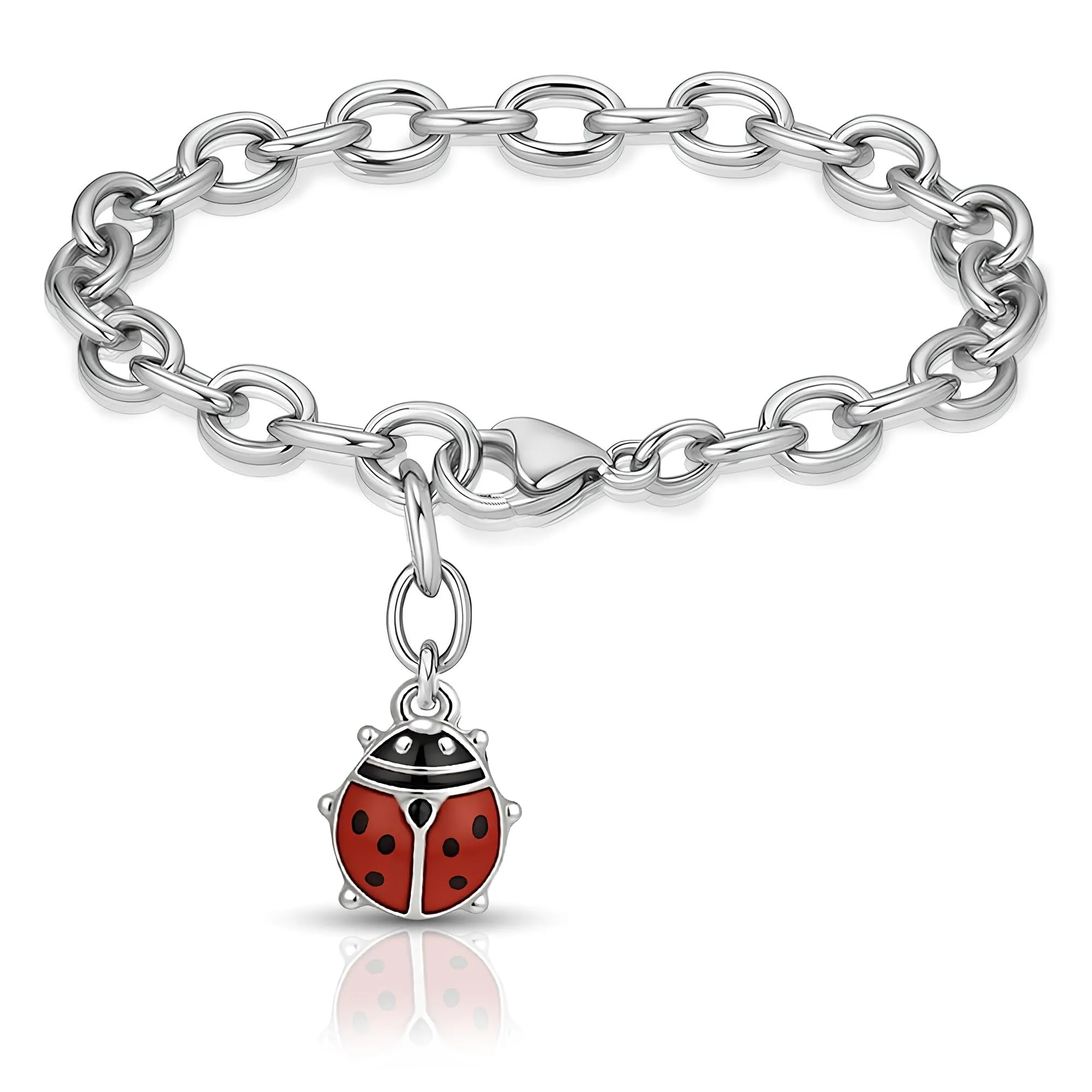 Saga Gioielli Bracciale Donna in Acciaio Portafortuna con Ciondolo Coccinella - immagine 1