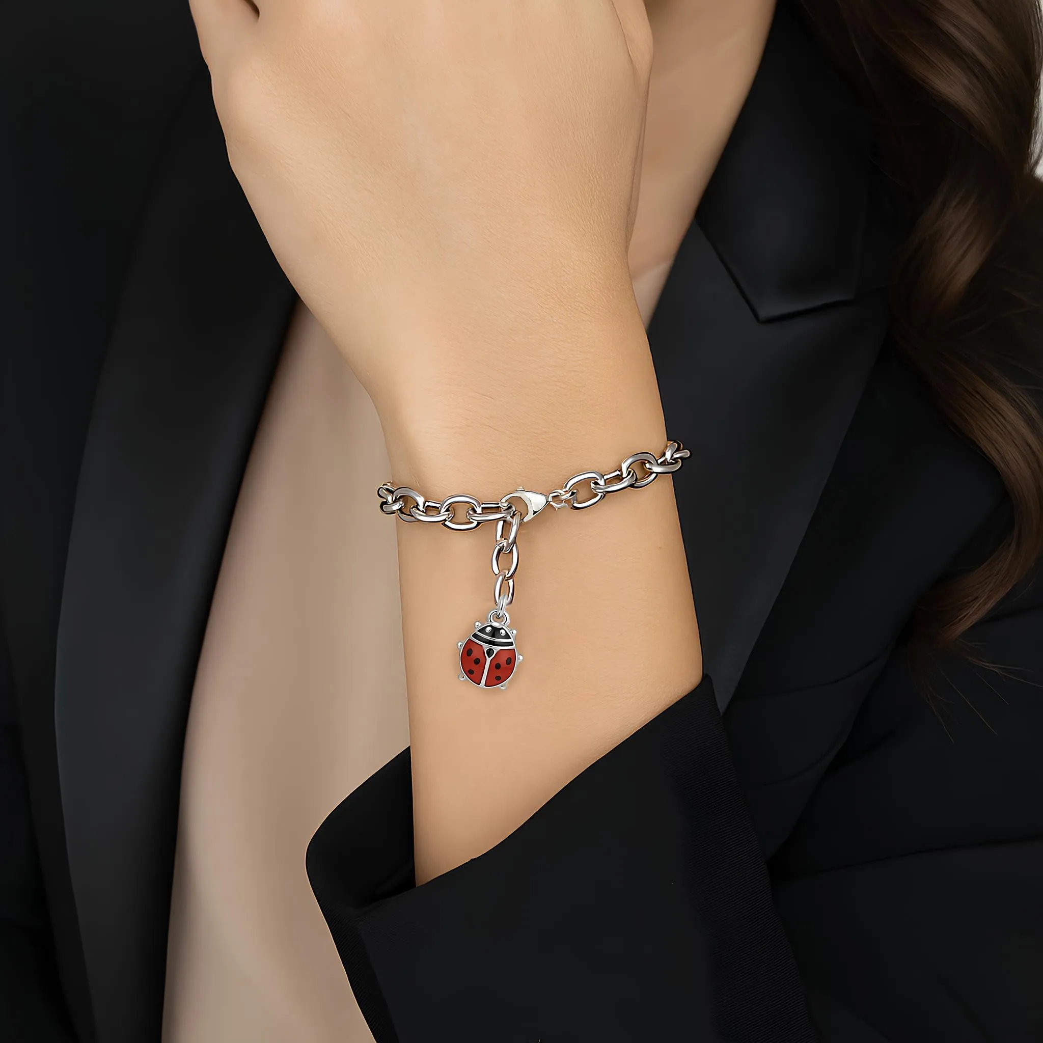 Saga Gioielli Bracciale Donna in Acciaio Portafortuna con Ciondolo Coccinella - immagine 2