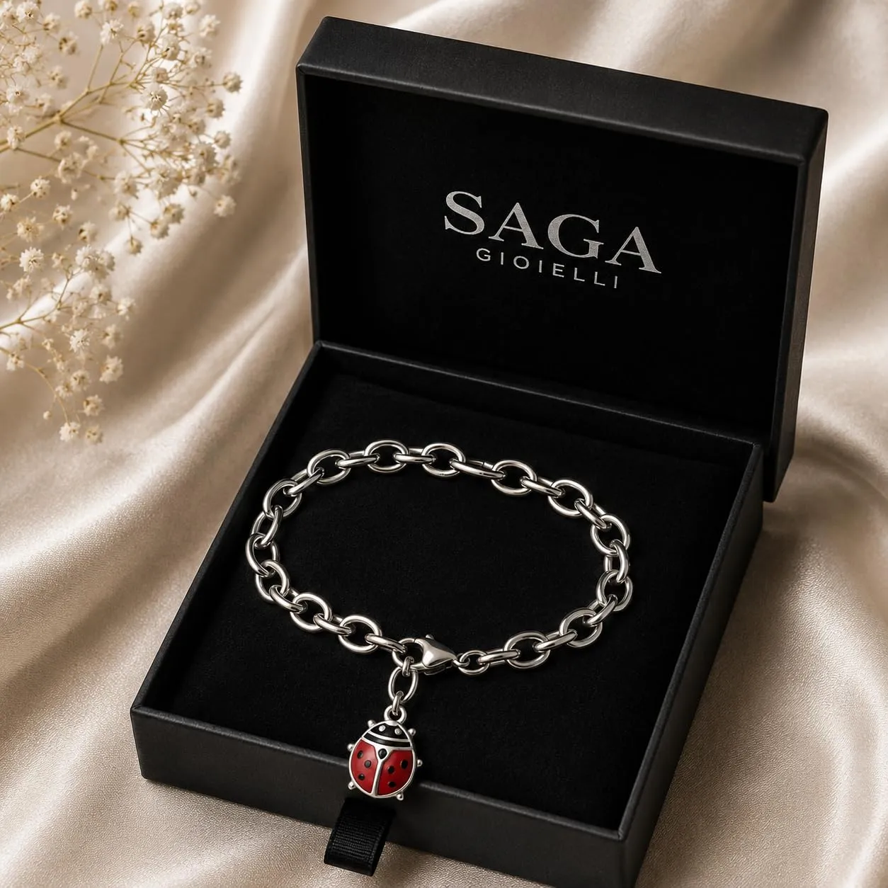 Saga Gioielli Bracciale Donna in Acciaio Portafortuna con Ciondolo Coccinella - immagine 5