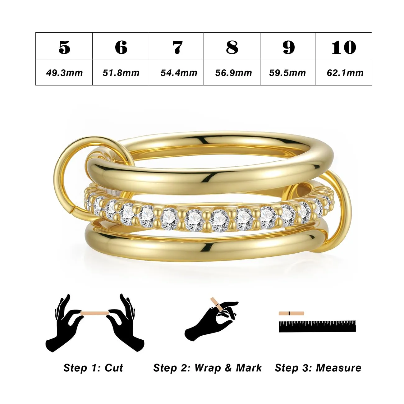 Emibele Anelli Oro Impilabili, Set 3 Pezzi 14K Placcati Oro, Misura 7 - immagine 7