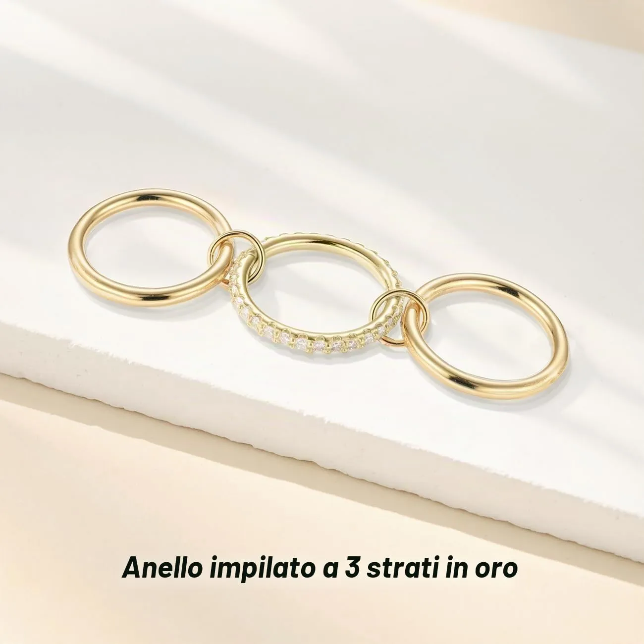 Emibele Anelli Oro Impilabili, Set 3 Pezzi 14K Placcati Oro, Misura 8 - immagine 5
