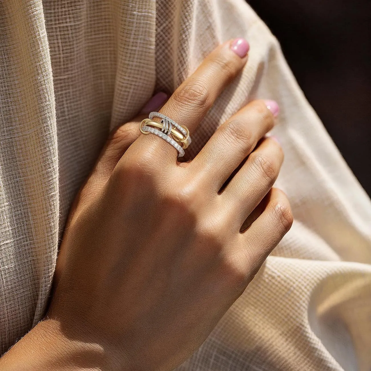 Emibele Anelli Impilabili per Donna, Fascia Mista Oro-Argento, Misura 8 - immagine 4