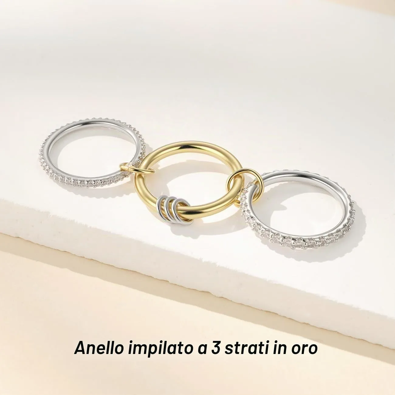 Emibele Anelli Impilabili per Donna, Fascia Mista Oro-Argento, Misura 8 - immagine 5