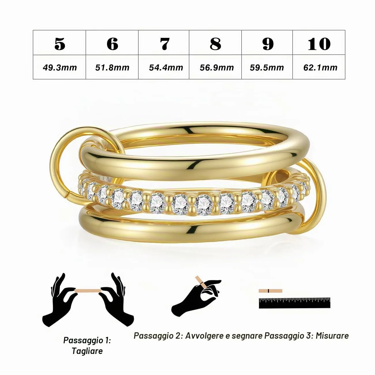 Emibele Anelli Oro Impilabili, Set 3 Pezzi 14K Placcati Oro, Misura 10 - immagine 7