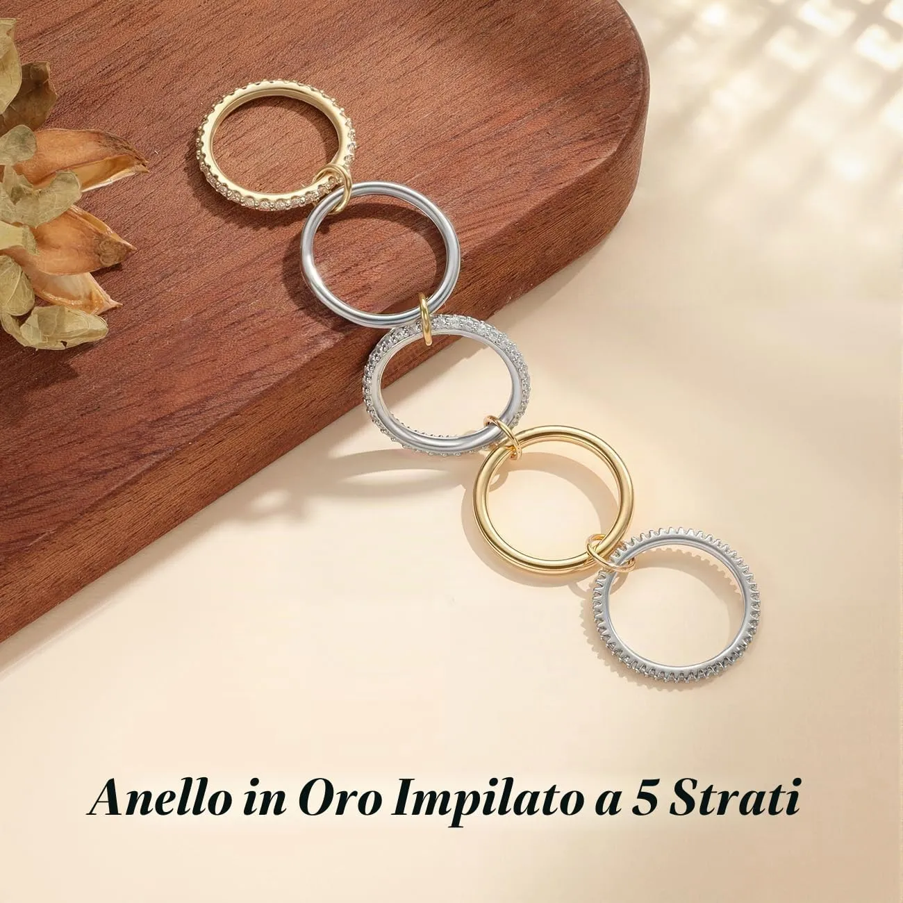 Emibele Anelli Impilabili per Donna, Fascia Mista Oro-Argento, Taglia 7 - immagine 5