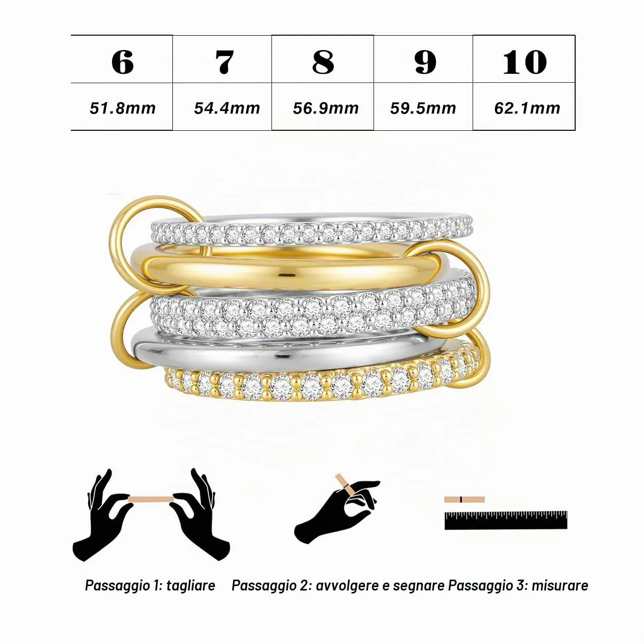 Emibele Anelli Impilabili per Donna, Fascia Mista Oro-Argento, Taglia 7 - immagine 7