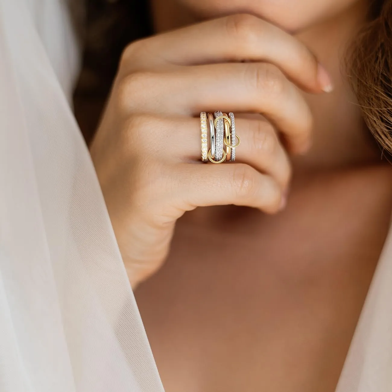 Emibele Anelli Impilabili per Donna, Fascia Mista Oro-Argento, Taglia 6 - immagine 3