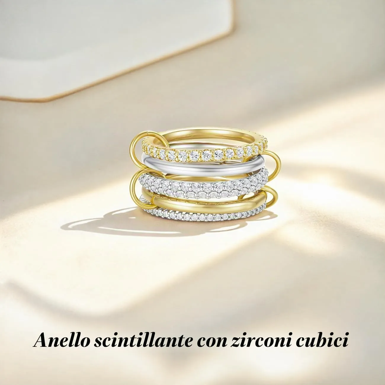 Emibele Anelli Impilabili per Donna, Fascia Mista Oro-Argento, Taglia 8 - immagine 6