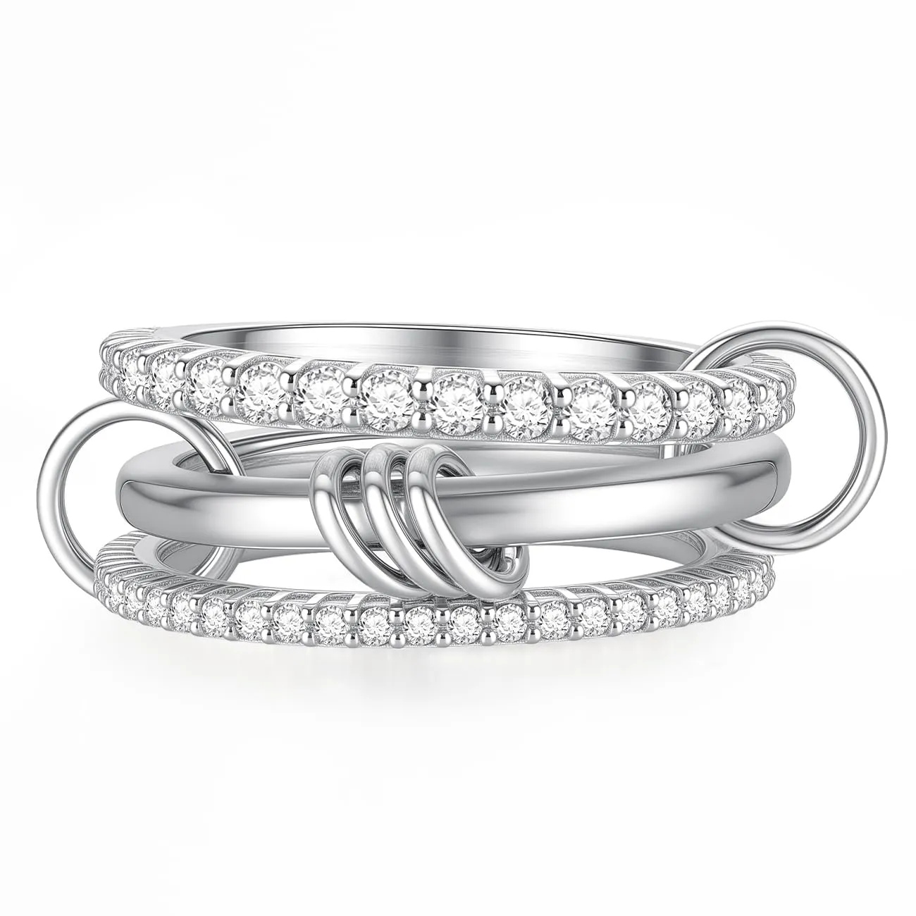 Emibele Anello Argento Sovrapponibile Donna con Zirconia Cubica, Misura 9 - immagine 1