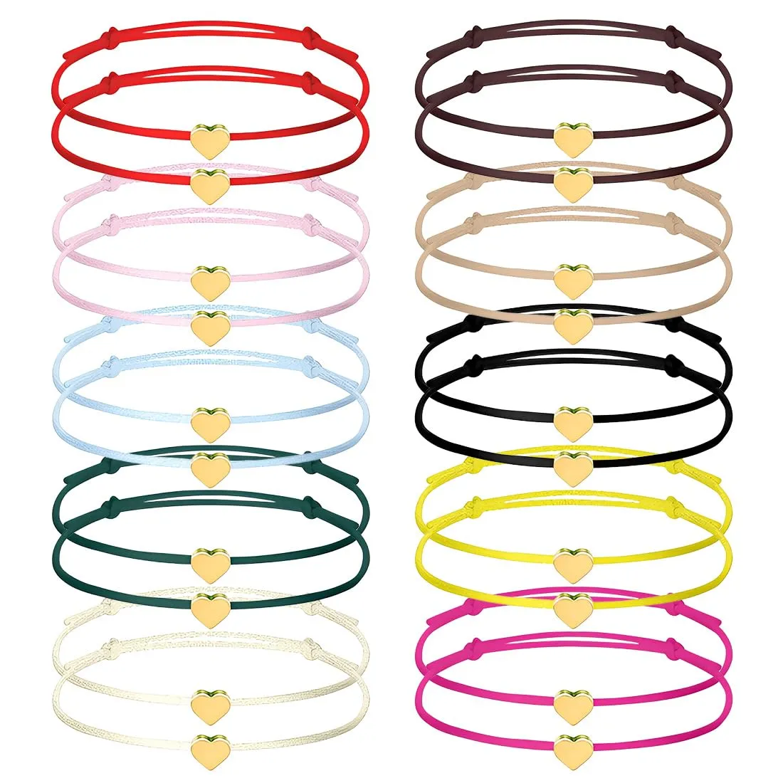 FHRYNA 20 Braccialetti dell'amicizia a cuore d'oro regolabili 16-25 cm - immagine 1
