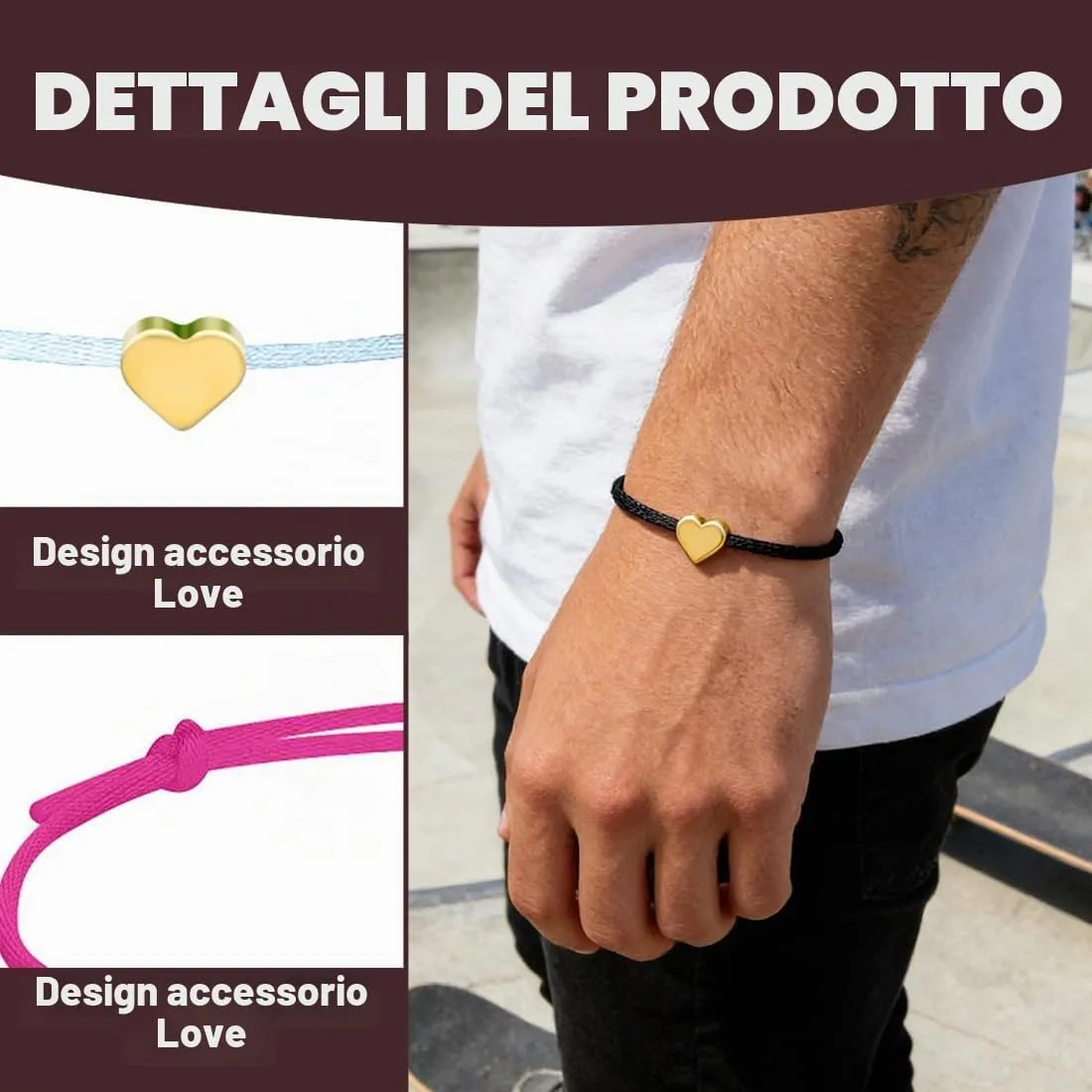 FHRYNA 20 Braccialetti dell'amicizia a cuore d'oro regolabili 16-25 cm - immagine 3