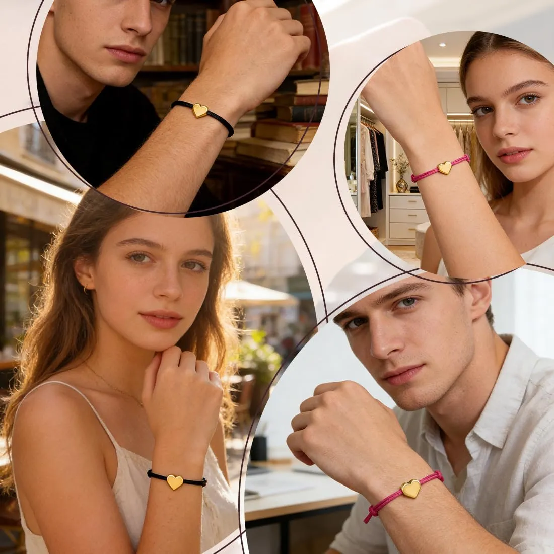 FHRYNA 20 Braccialetti dell'amicizia a cuore d'oro regolabili 16-25 cm - immagine 6