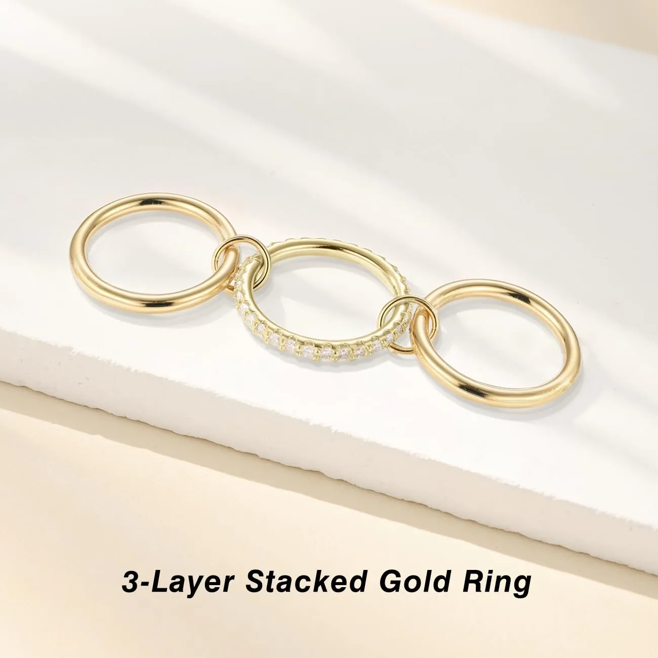 Emibele Set di 3 Anelli Impilabili 14K Placcati Oro, Misura 6 - immagine 5