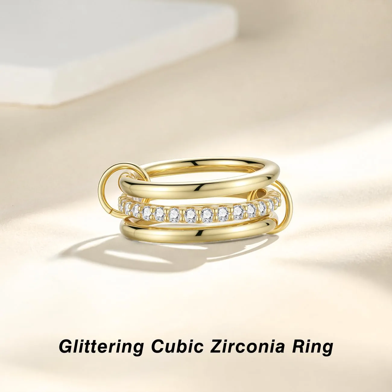 Emibele Set di 3 Anelli Impilabili 14K Placcati Oro, Misura 6 - immagine 6