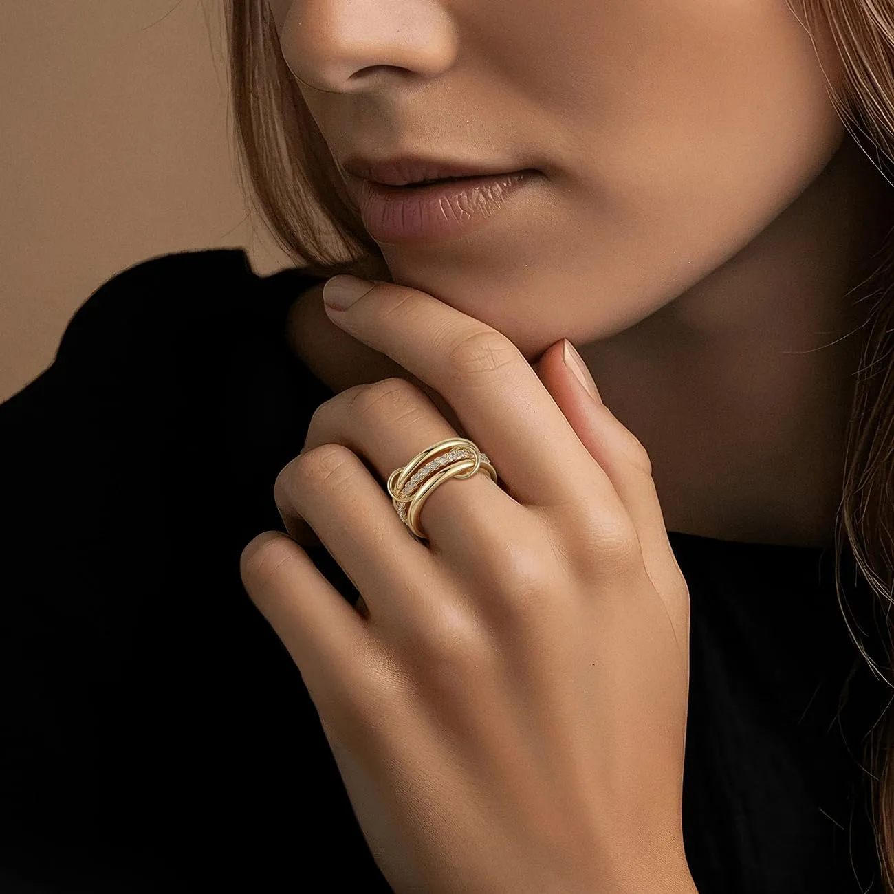Emibele Anelli Oro Impilabili, Set 3 Pezzi 14K Placcati Oro, Misura 5 - immagine 2