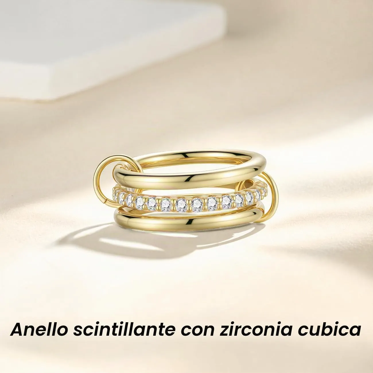 Emibele Anelli Oro Impilabili, Set 3 Pezzi 14K Placcati Oro, Misura 5 - immagine 6