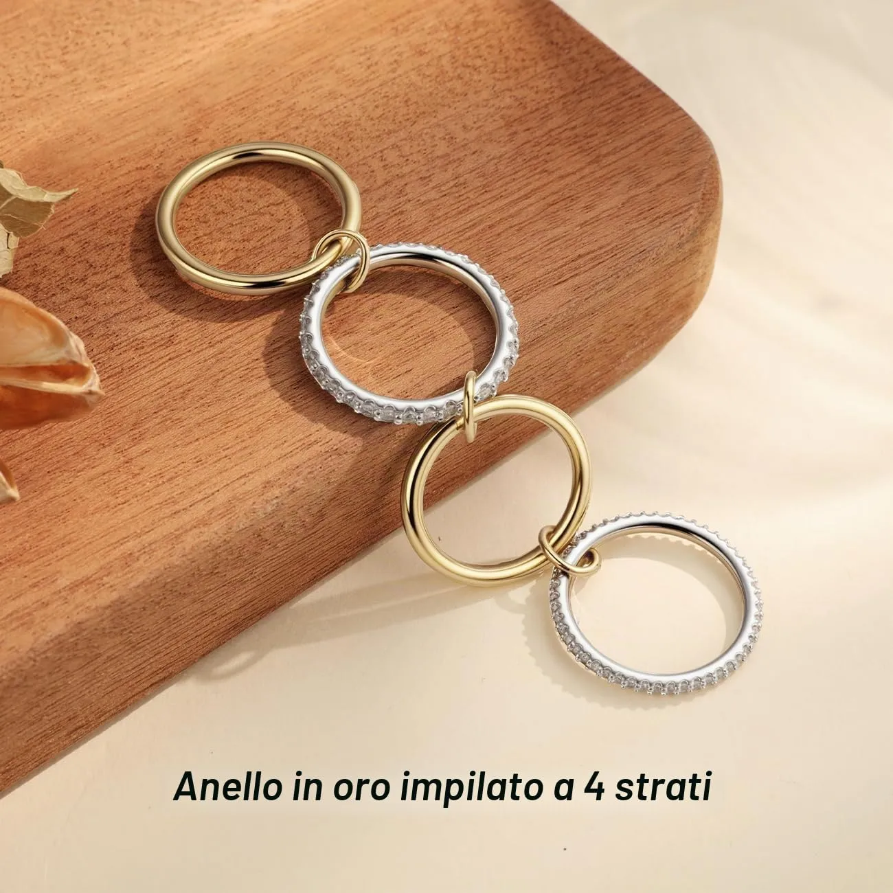 Emibele Anelli Impilabili per Donna, Fascia Mista Oro-Argento, Misura 8 - immagine 5