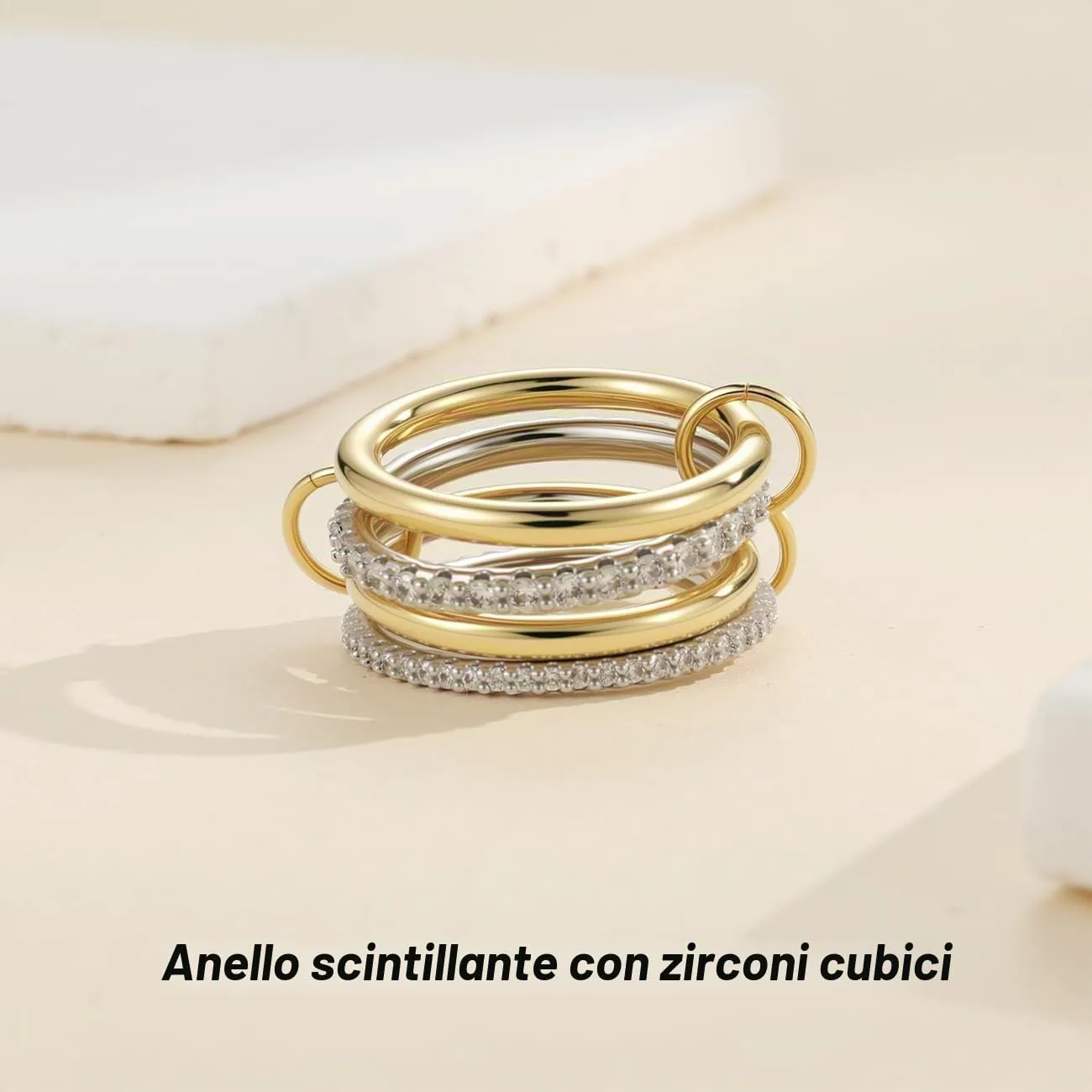 Emibele Anelli Impilabili per Donna, Fascia Mista Oro-Argento, Misura 8 - immagine 6