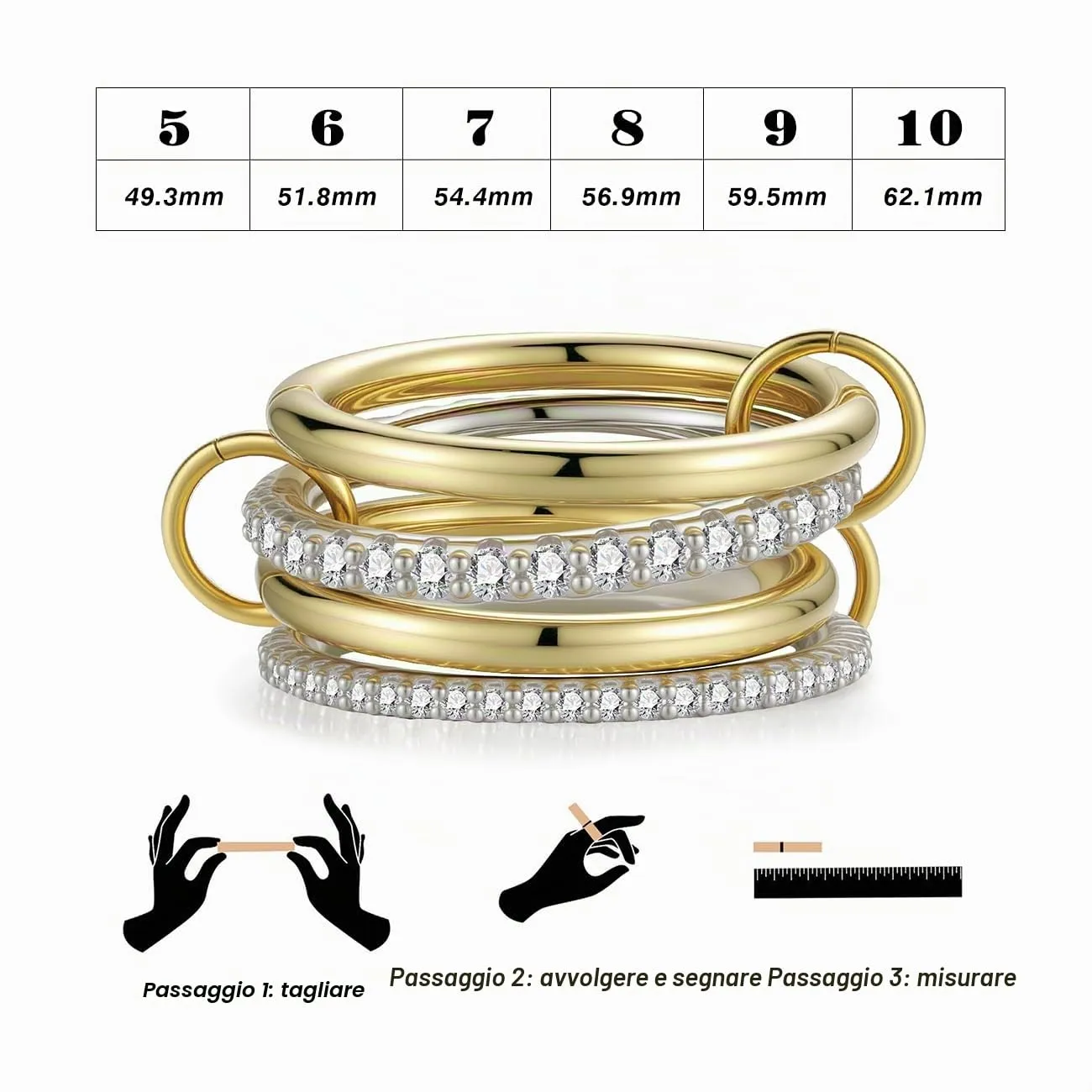 Emibele Anelli Impilabili per Donna, Fascia Mista Oro-Argento, Misura 8 - immagine 7