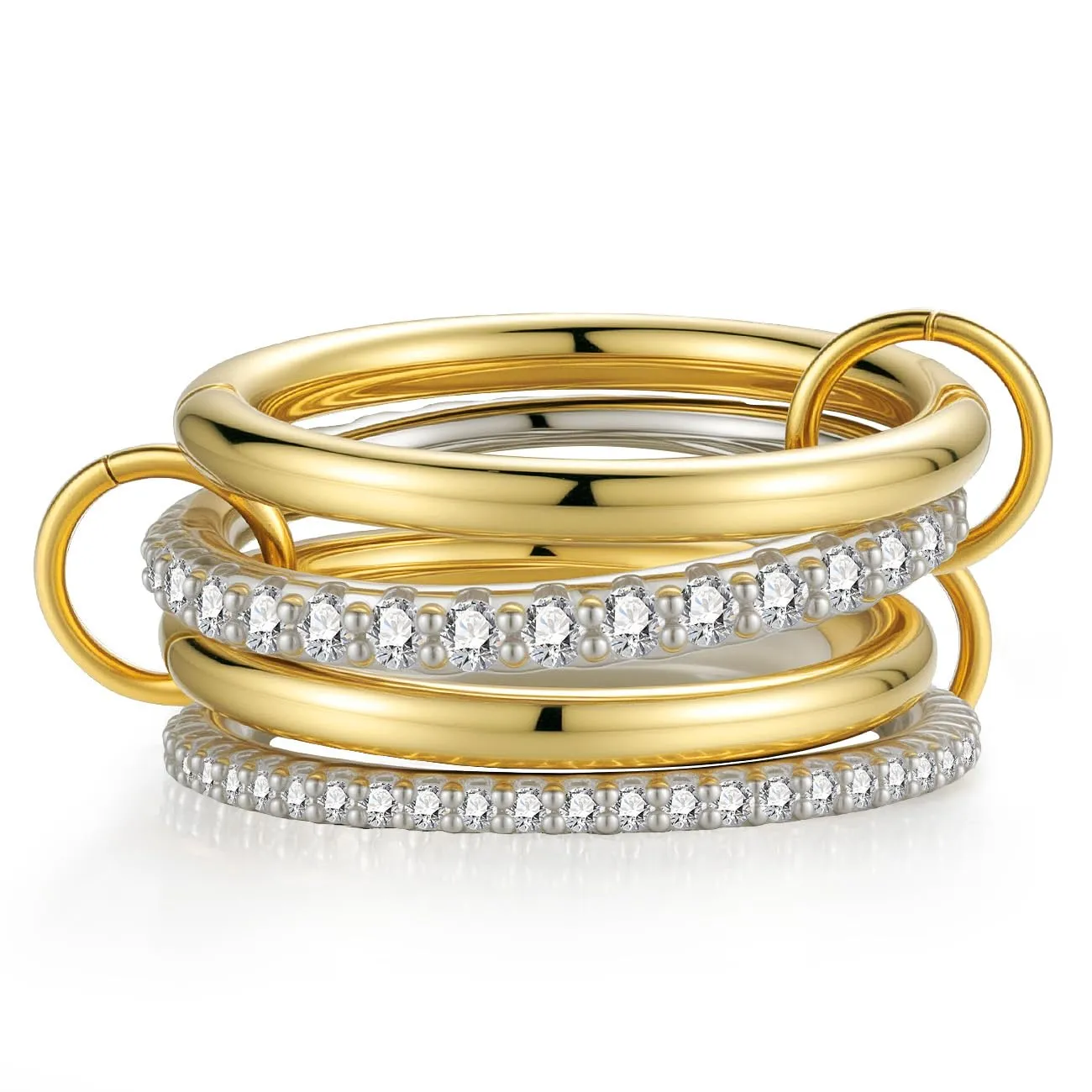 Emibele Anelli Impilabili in Oro e Argento con Zirconia Cubica, Misura 5 - immagine 1