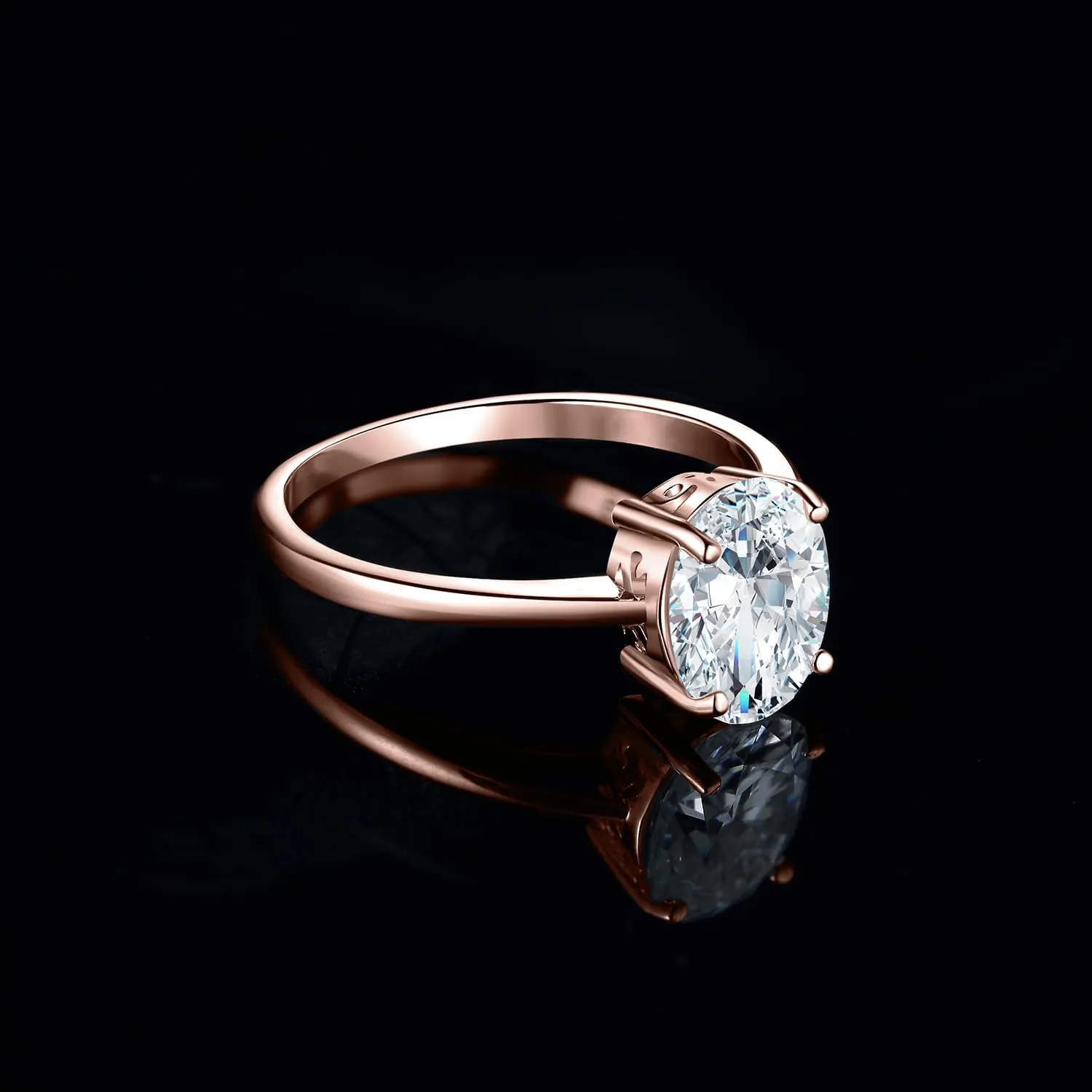 JewelryPalace Classico Anello Solitario Donna 2ct Cubica Zirconia Taglio Ovale Placcato Oro Rosa 14K, Misura 22 - immagine 3