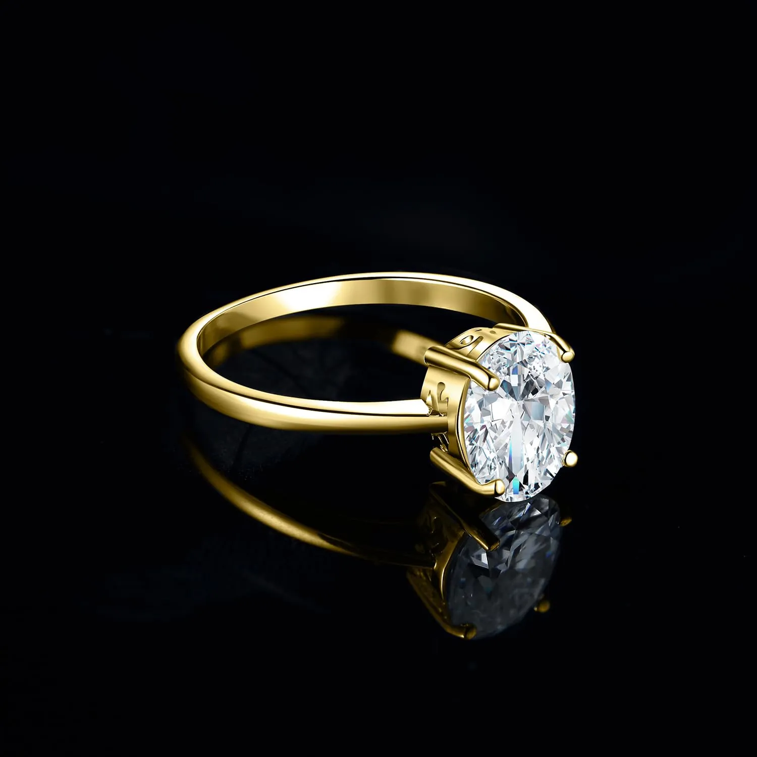 JewelryPalace Classico Anello Solitario Donna placcato oro giallo 14K con Zirconia Cubica 2ct taglio ovale, misura 11.5 - immagine 3