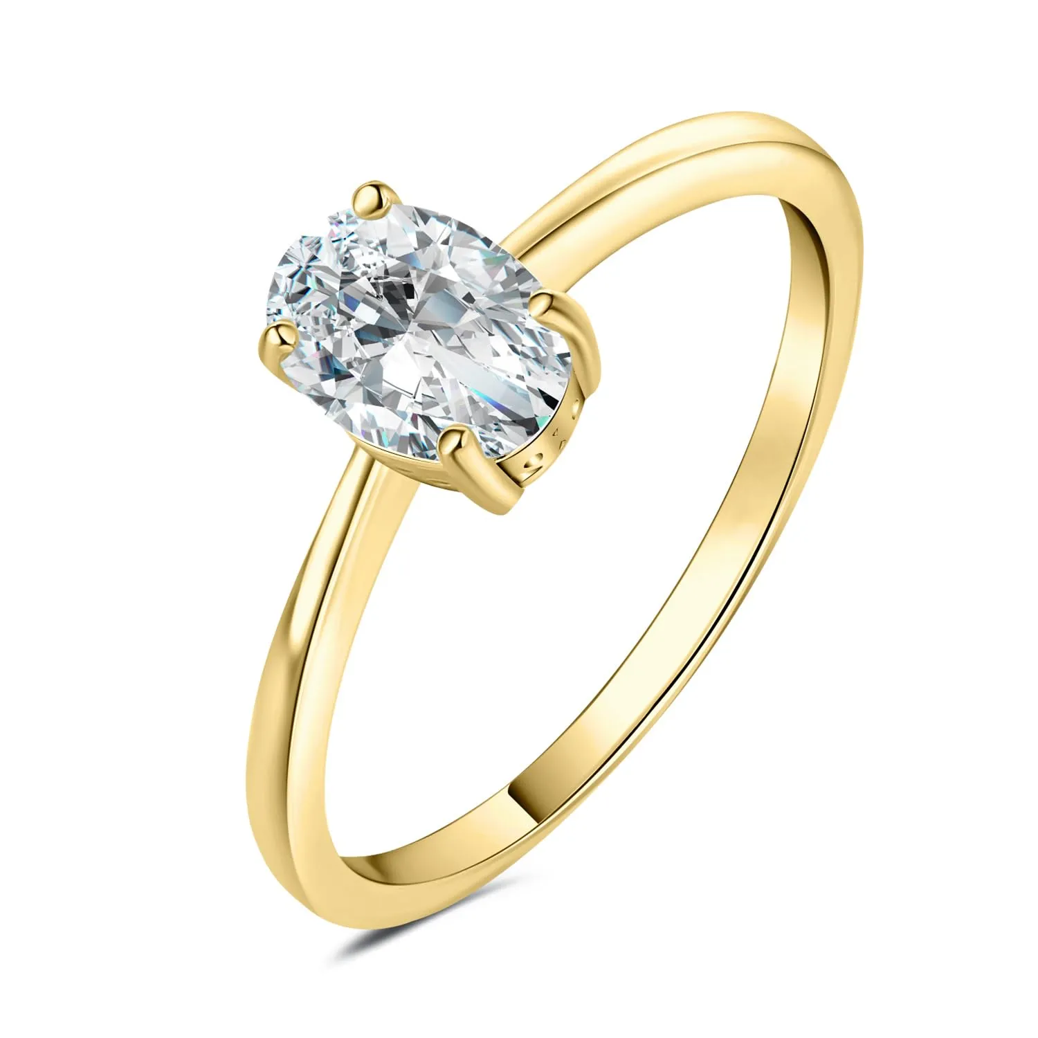 JewelryPalace Classico Anello Solitario Donna placcato oro giallo 14K con Cubica Zirconia 1ct Taglio Ovale, Misura 9.5 - immagine 1