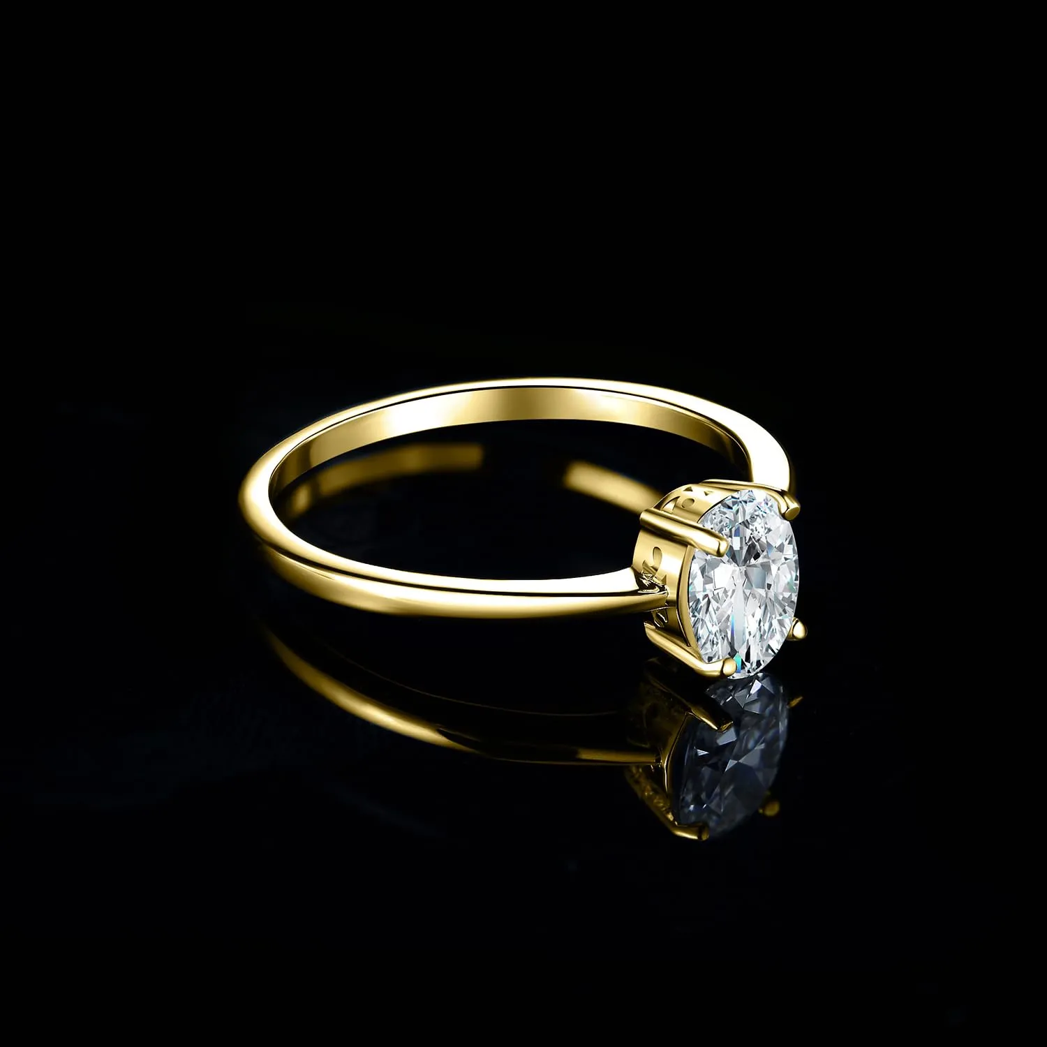 JewelryPalace Anello Solitario Donna placcato oro giallo 14K con Zirconia Cubica 1ct Taglio Ovale, Misura 8 - immagine 3