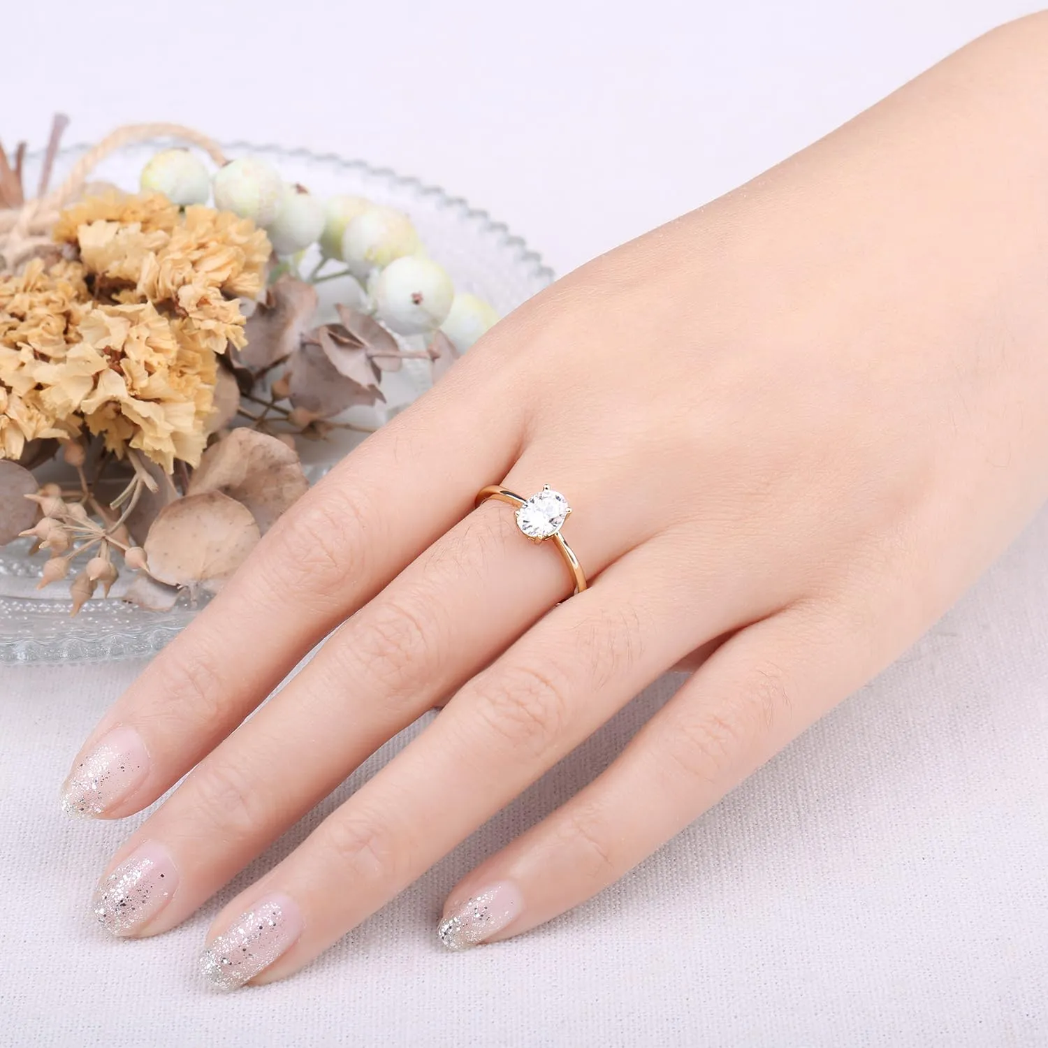 JewelryPalace Anello Solitario Donna placcato oro giallo 14K con Zirconia Cubica 1ct Taglio Ovale, Misura 8 - immagine 4