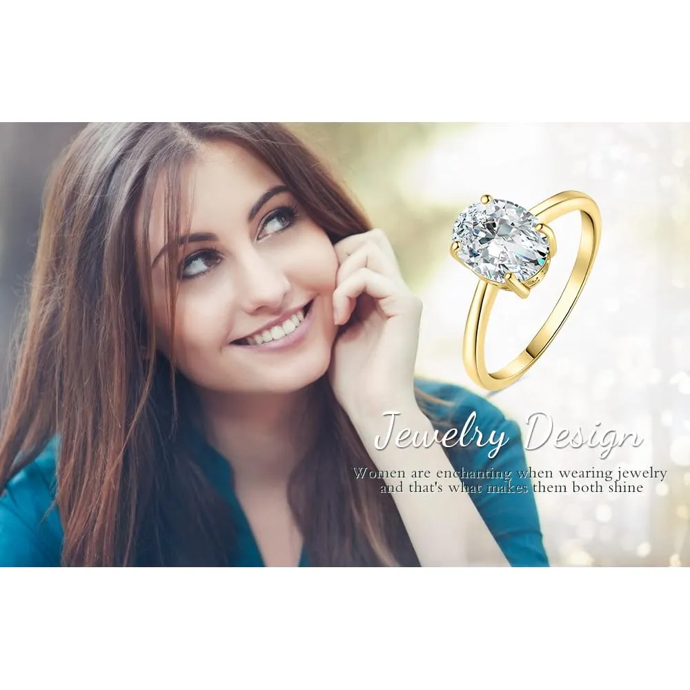 JewelryPalace Classico Anello Solitario Donna 2ct Zirconia Taglio Ovale Placcato Oro Giallo 14K, Misura 9.5 - immagine 6