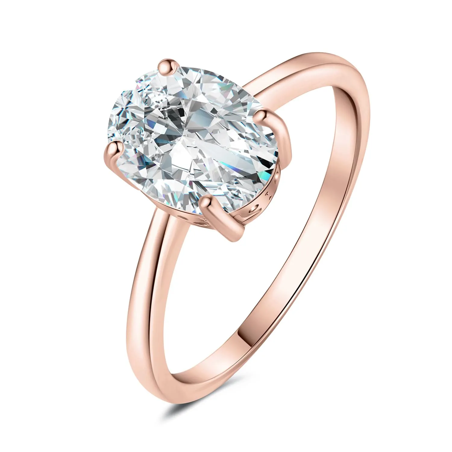 JewelryPalace Classico Anello Solitario Donna, 2ct Zirconia Cubica Taglio Ovale, Placcato Oro Rosa 14K, Misura 14.5 - immagine 1
