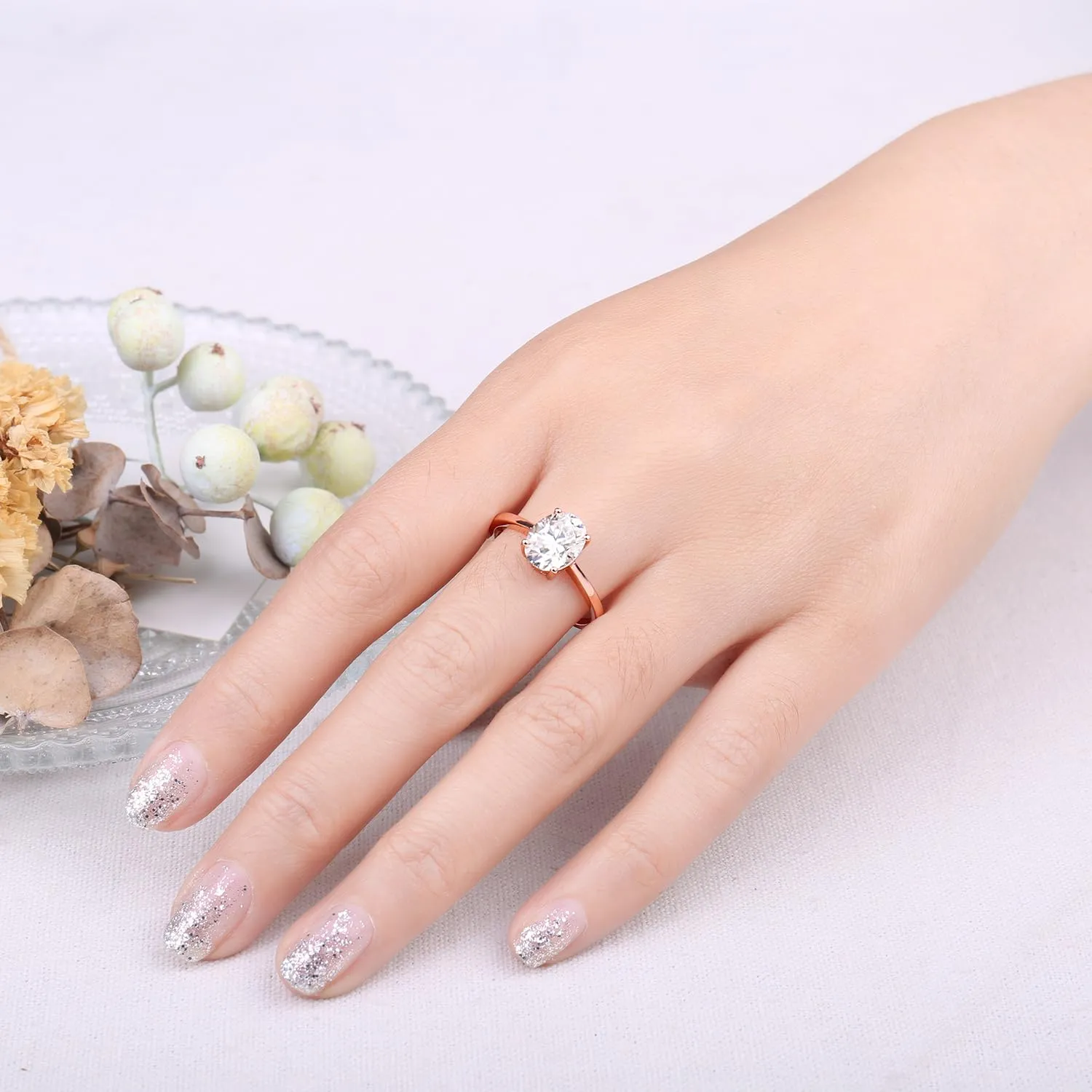 JewelryPalace Classico Anello Solitario Donna, 2ct Zirconia Cubica Taglio Ovale, Placcato Oro Rosa 14K, Misura 14.5 - immagine 4