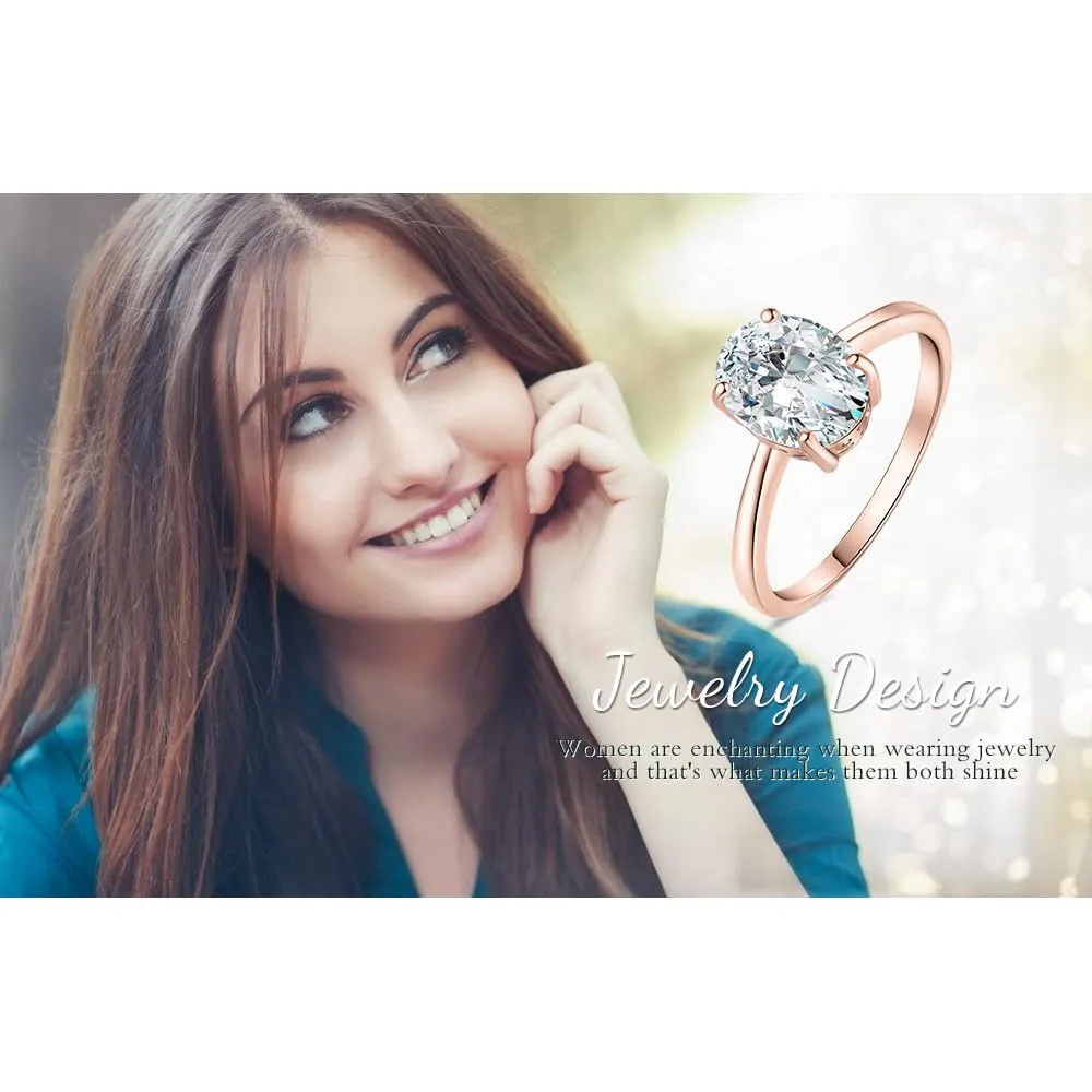 JewelryPalace Classico Anello Solitario Donna 2ct Cubica Zirconia Taglio Ovale placcato oro rosa 14K, Misura 19.5 - immagine 6