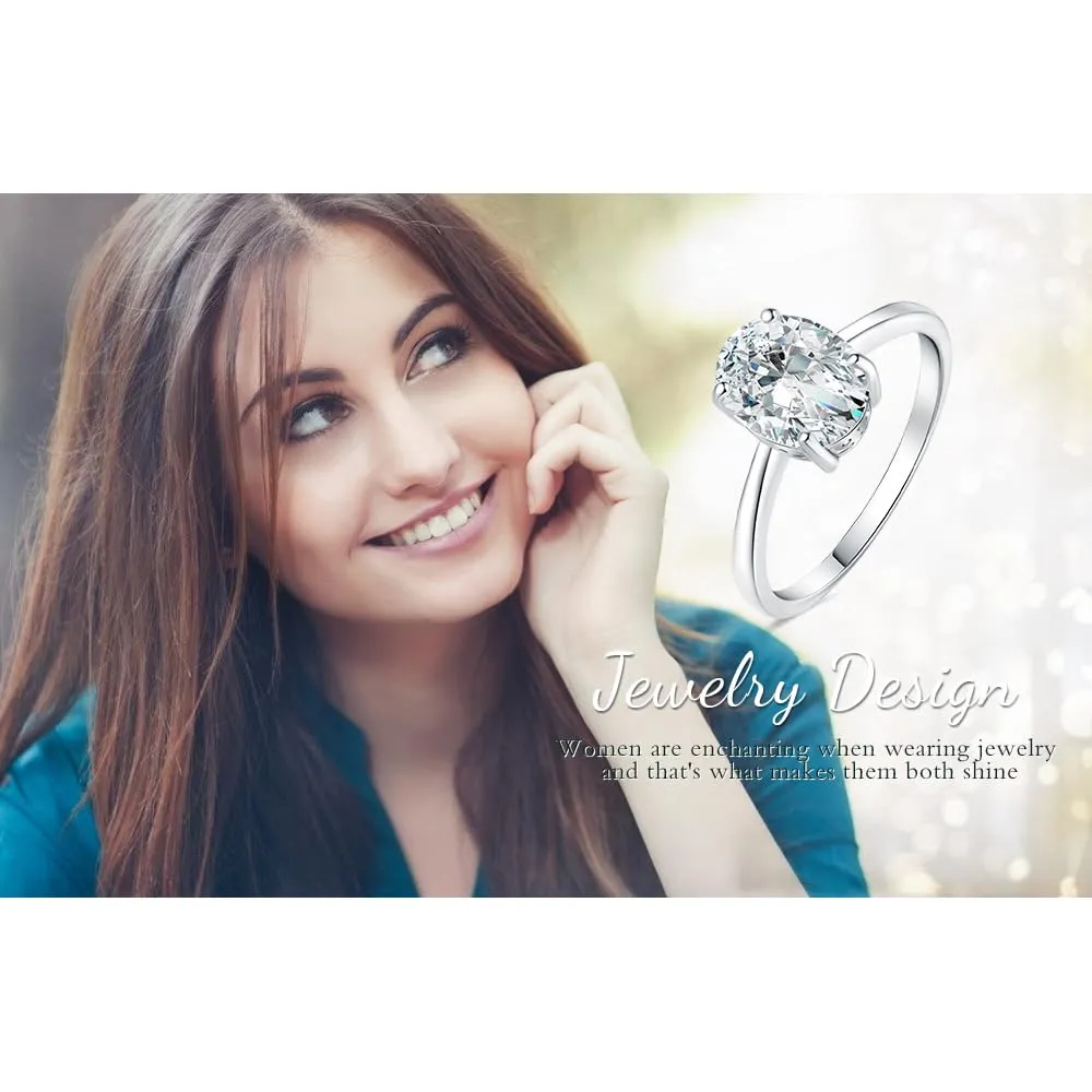 JewelryPalace Anello Solitario Donna in Oro Bianco 14K con Zirconia Cubica 2ct Taglio Ovale, Misura 7 - immagine 6