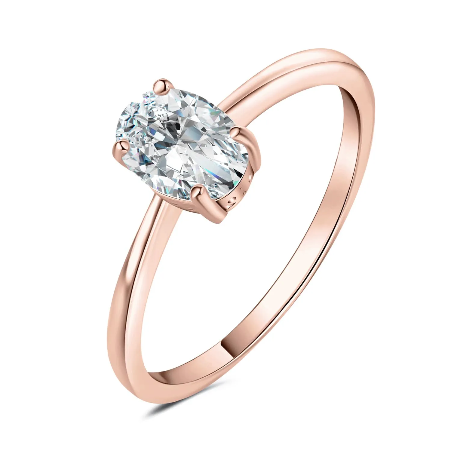 JewelryPalace Classico Anello Solitario Donna placcato oro rosa 14K con Zirconia Cubica 1ct Taglio Ovale, Misura 9.5 - immagine 1