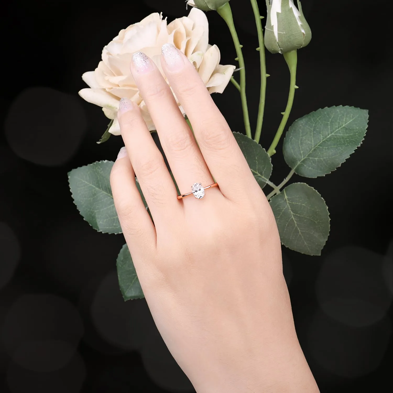 JewelryPalace Classico Anello Solitario Donna, Placcato Oro Rosa 14K, Zirconia Cubica 1ct Taglio Ovale, Misura 19.5 - immagine 5