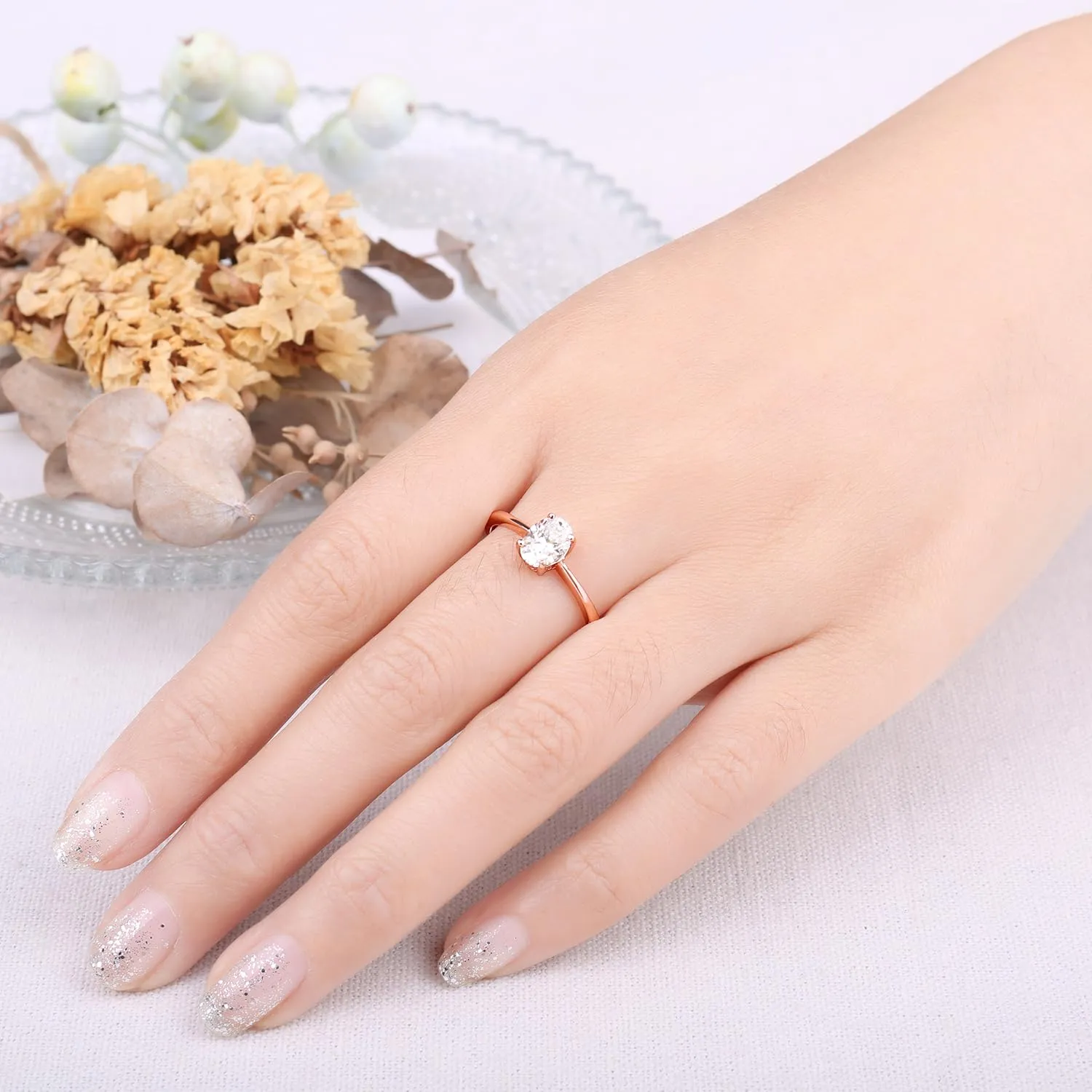 JewelryPalace Classico Anello Solitario Donna, 1ct Zirconia Cubica Taglio Ovale, Placcato Oro Rosa 14K, Misura 22 - immagine 4