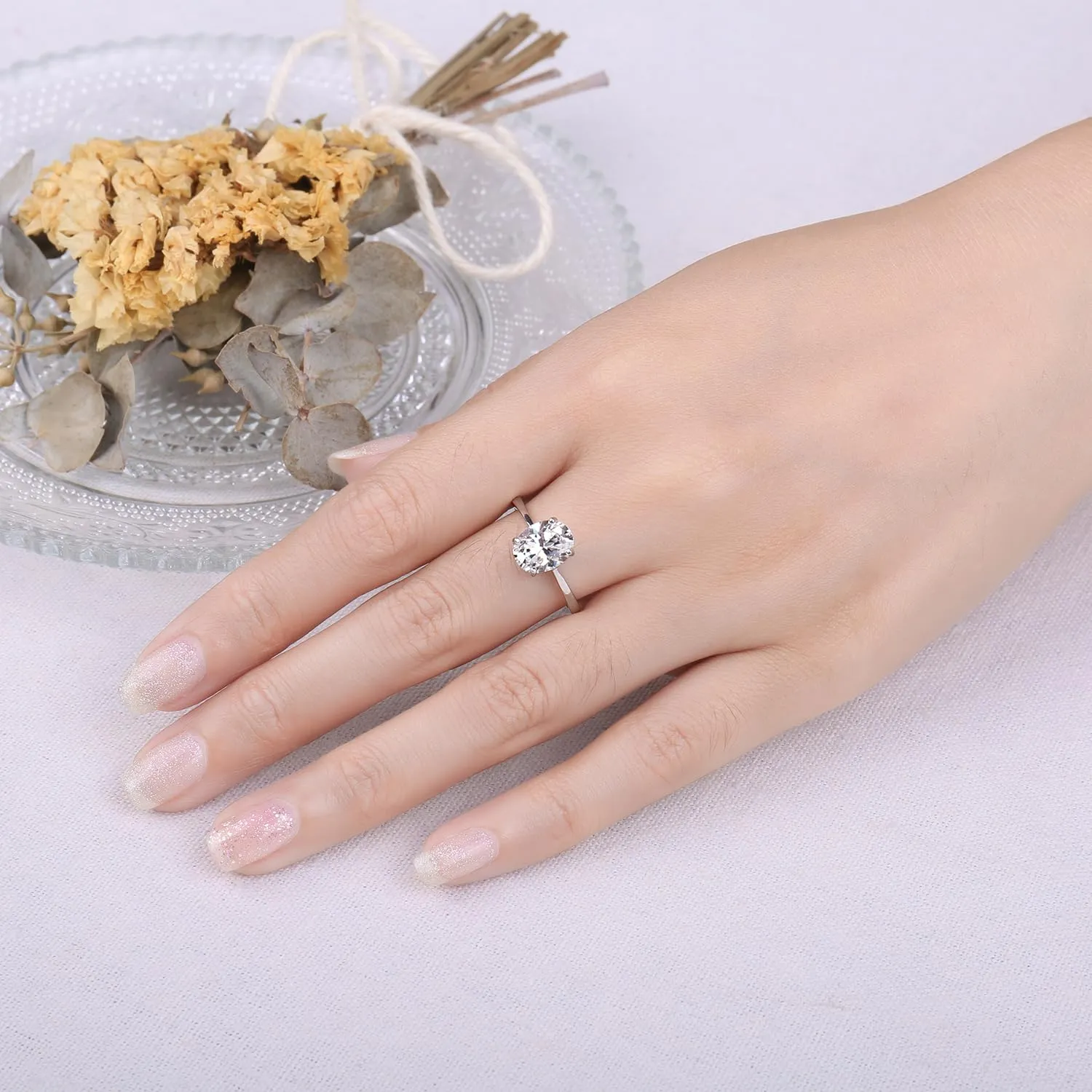 JewelryPalace Classico Anello Solitario Donna in Oro Bianco 14K con Moissanite 2ct Taglio Ovale, Misura 22 - immagine 4