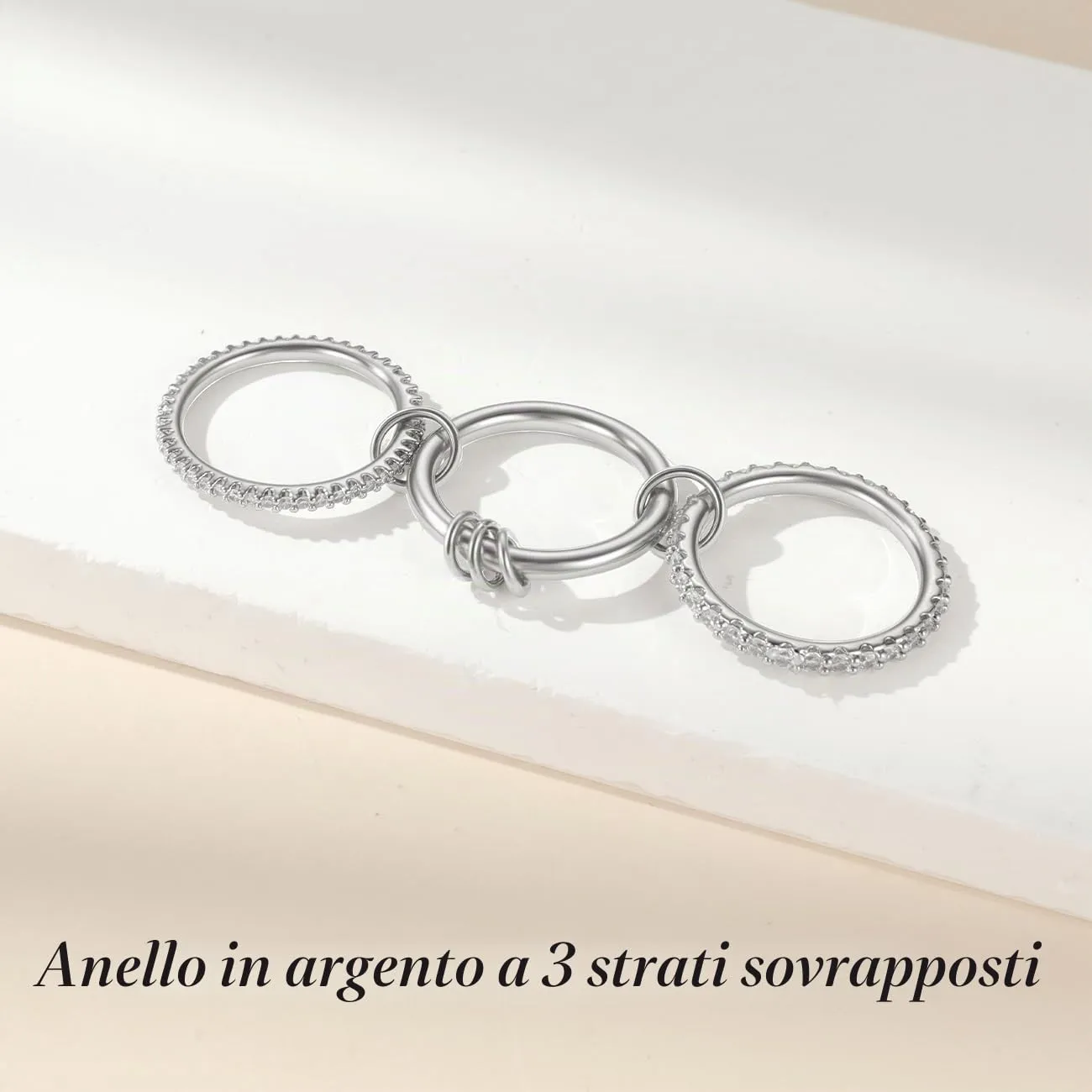 Emibele Anello Argento Sovrapponibile Donna con Zirconia Cubica, Misura 8 - immagine 5