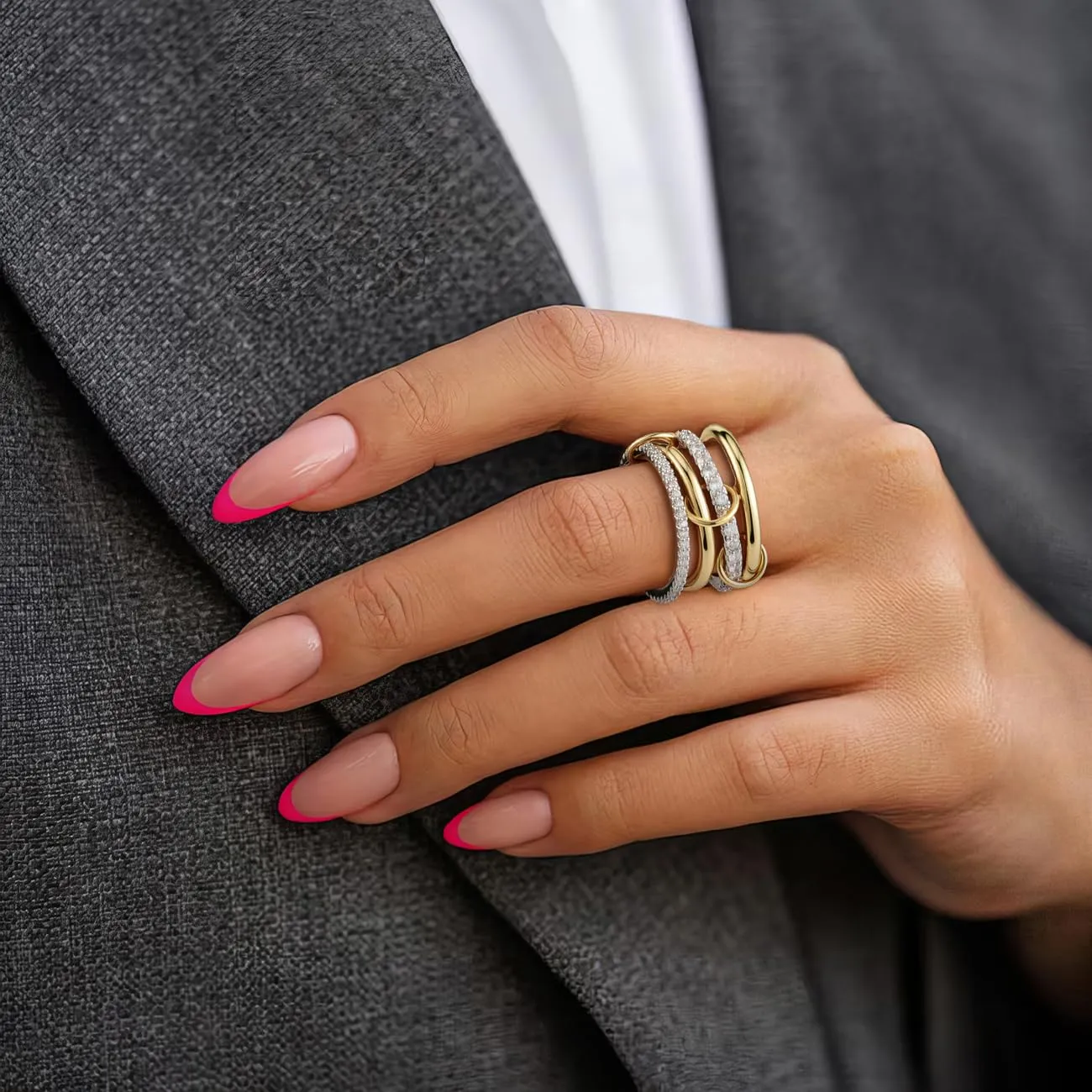 Emibele Anelli Impilabili per Donna, Fascia Mista Oro-Argento, Misura 7 - immagine 2