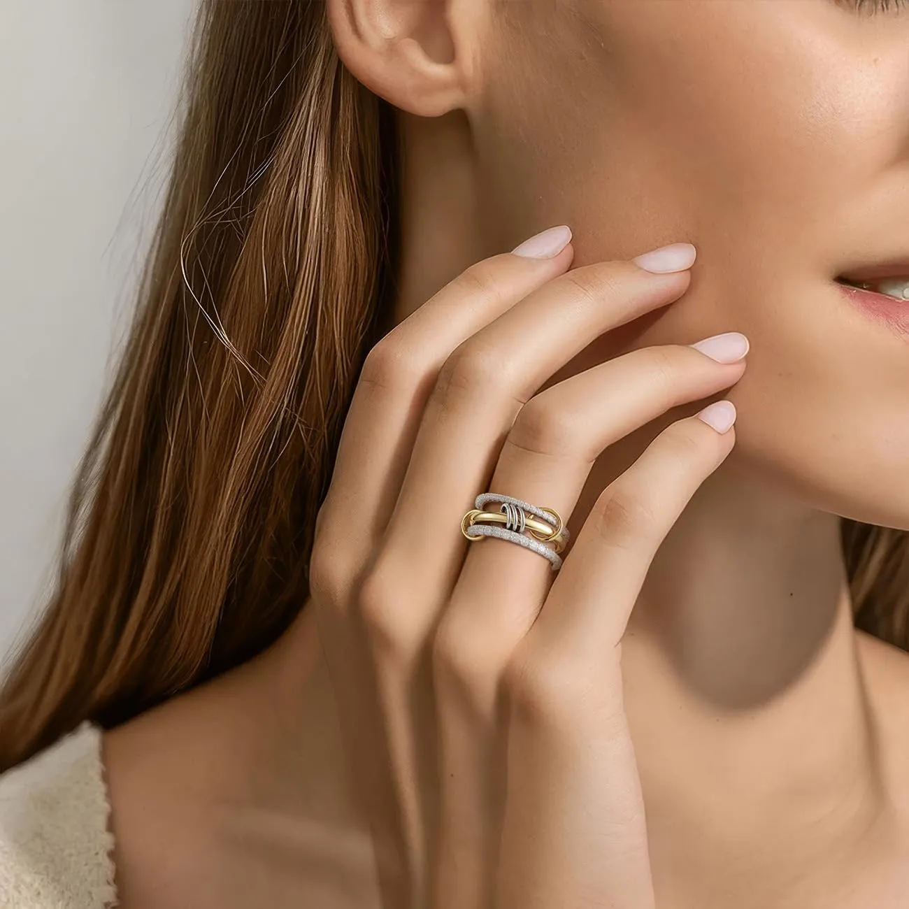 Emibele Anelli Impilabili per Donna, Fascia Mista Oro-Argento, Misura 5 - immagine 3