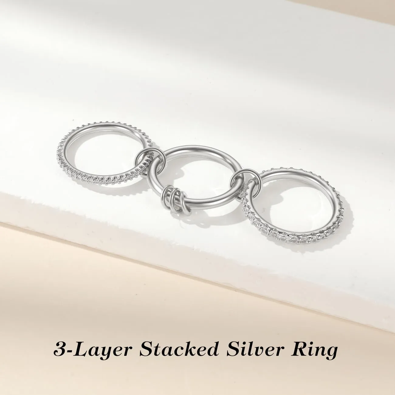 Emibele Anello Argento Sovrapponibile Donna con Zirconia Cubica, Misura 6 - immagine 5