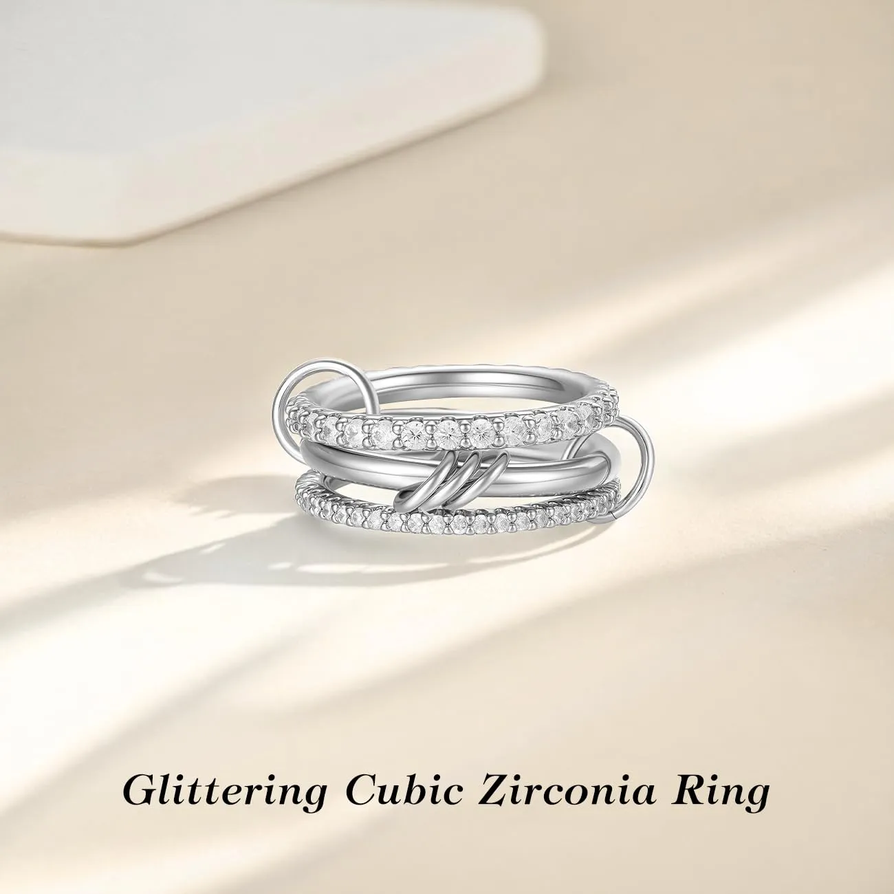 Emibele Anello Argento Sovrapponibile Donna con Zirconia Cubica, Misura 6 - immagine 6