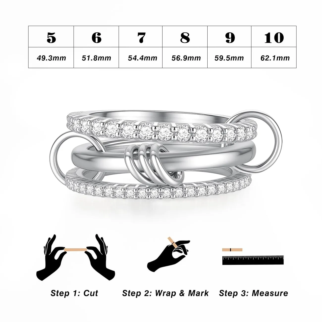 Emibele Anello Argento Sovrapponibile Donna con Zirconia Cubica, Misura 6 - immagine 7