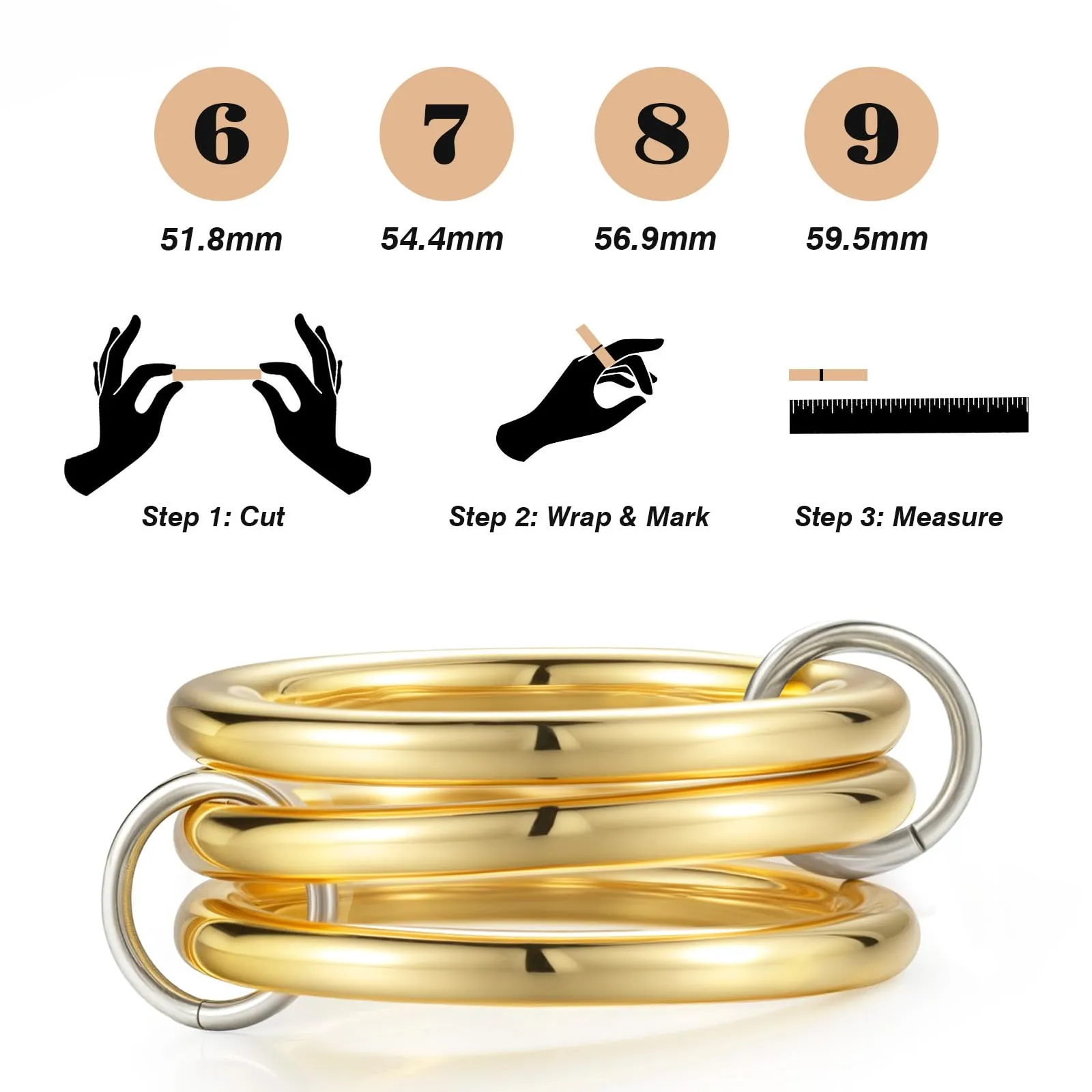 Emibele Anelli Impilabili 14K Placcati Oro per Donna, Taglia 9 - immagine 7