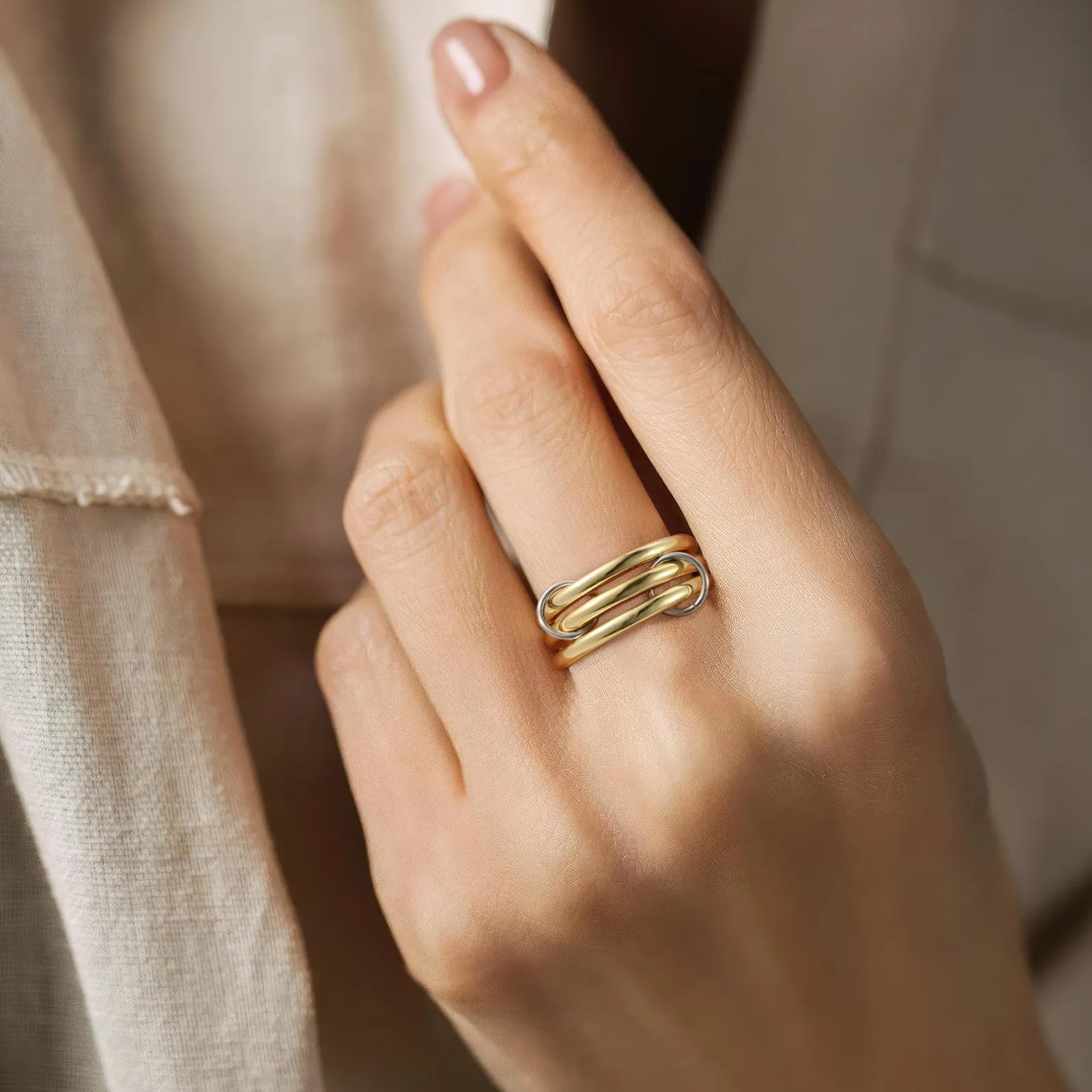 Emibele Anelli Impilabili 14K Placcati Oro per Donna, Taglia 8 - immagine 4